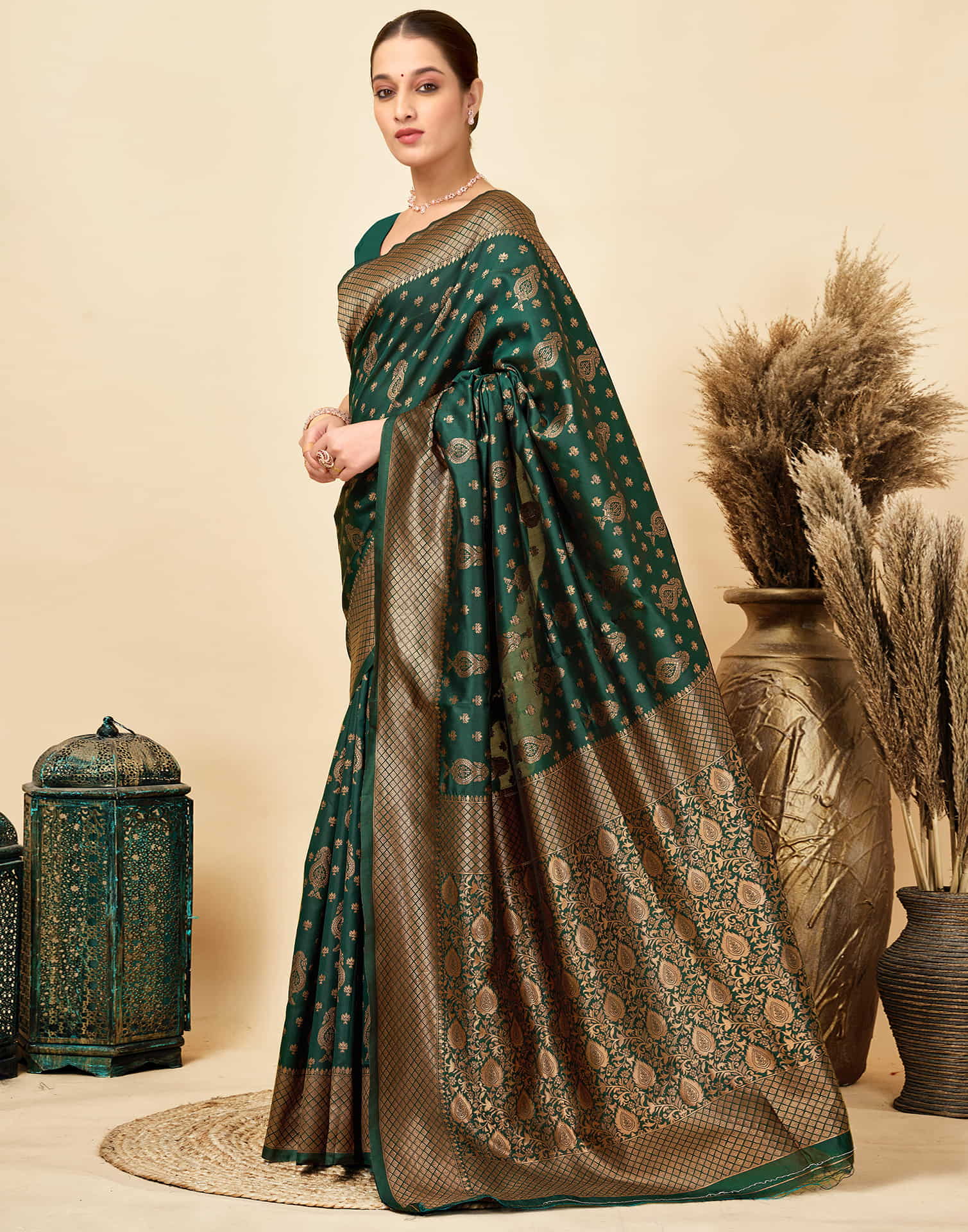 Dark Green Silk Woven Banarasi Saree