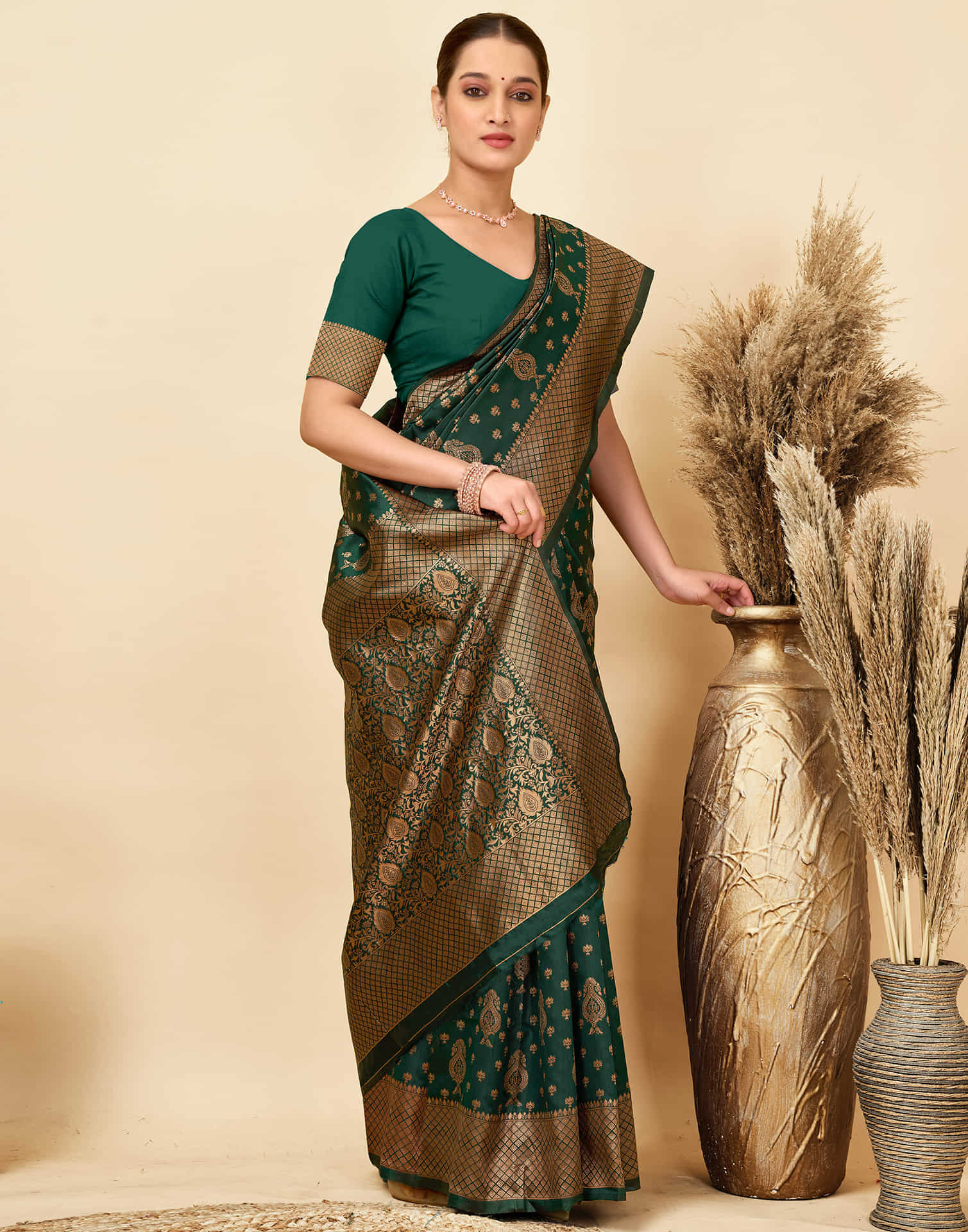 Dark Green Silk Woven Banarasi Saree