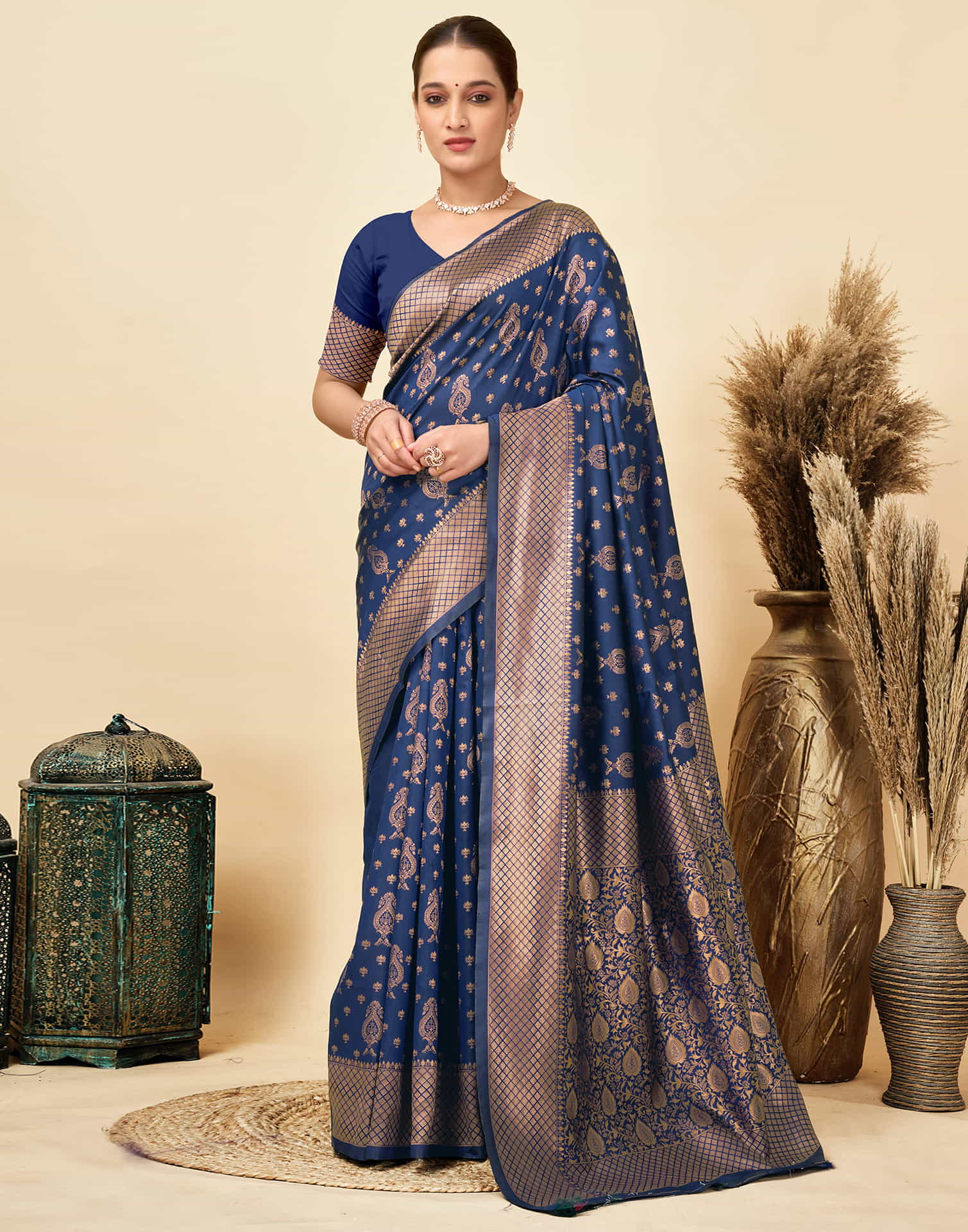 Navy Blue Silk Woven Banarasi Saree