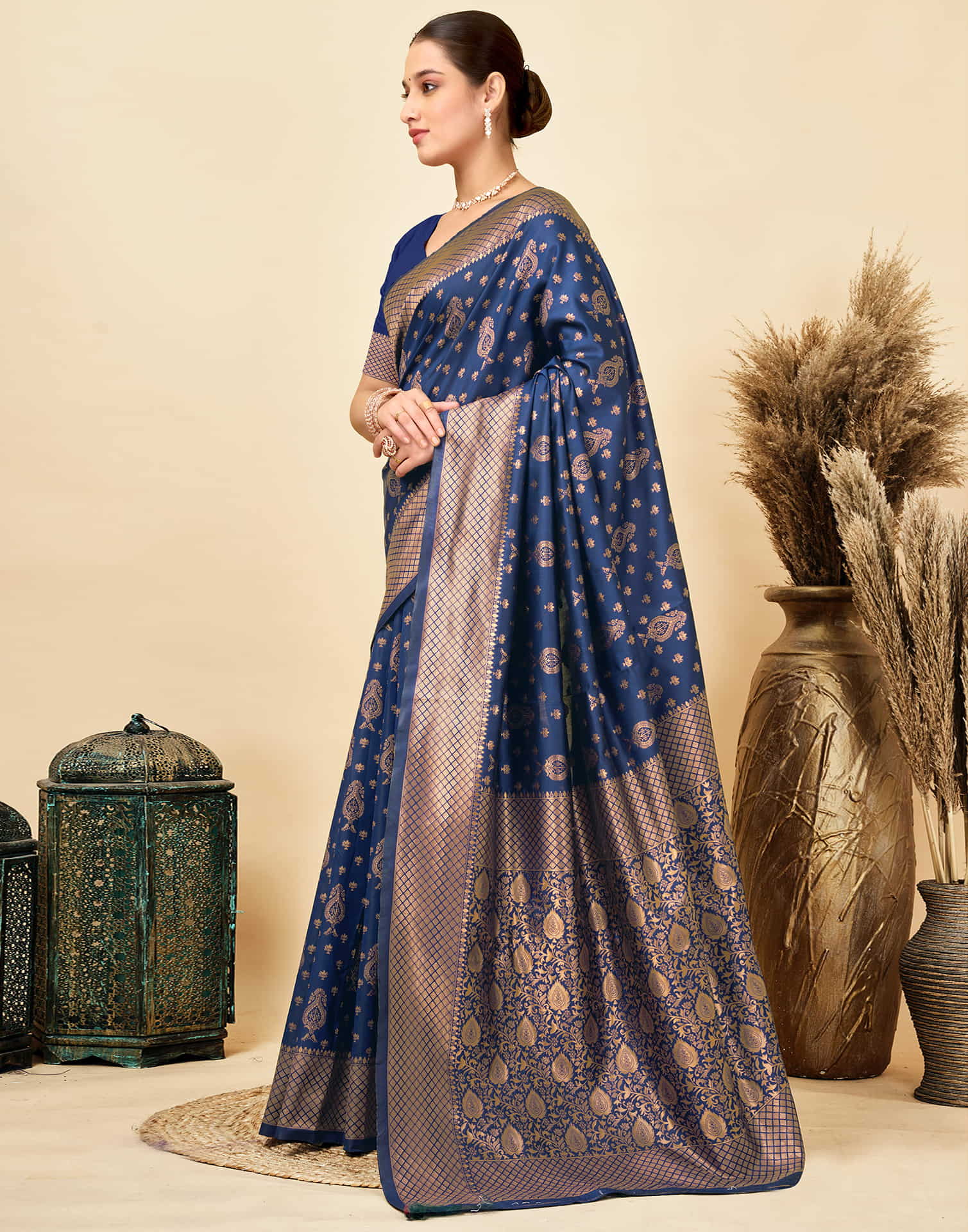 Navy Blue Silk Woven Banarasi Saree