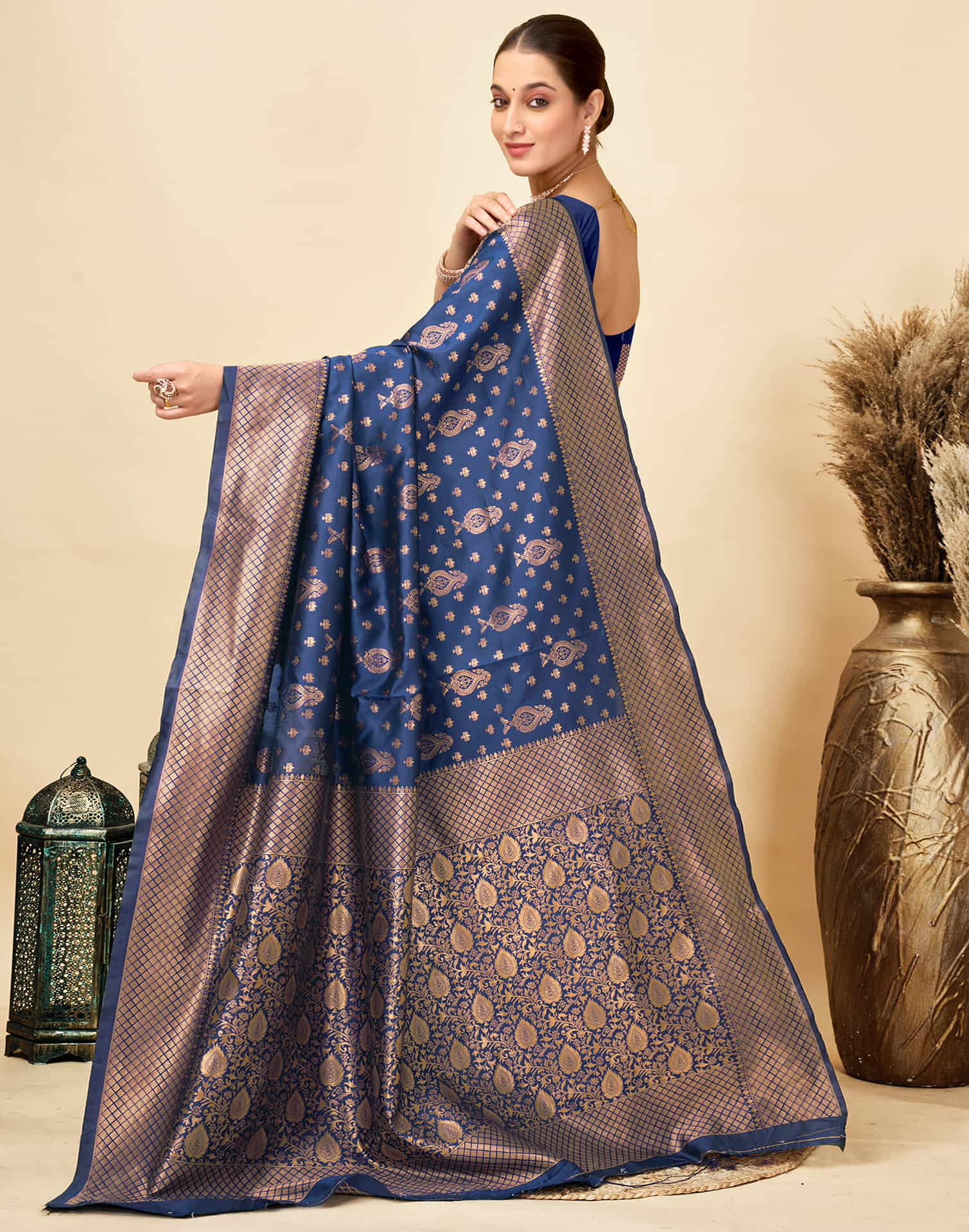 Navy Blue Silk Woven Banarasi Saree