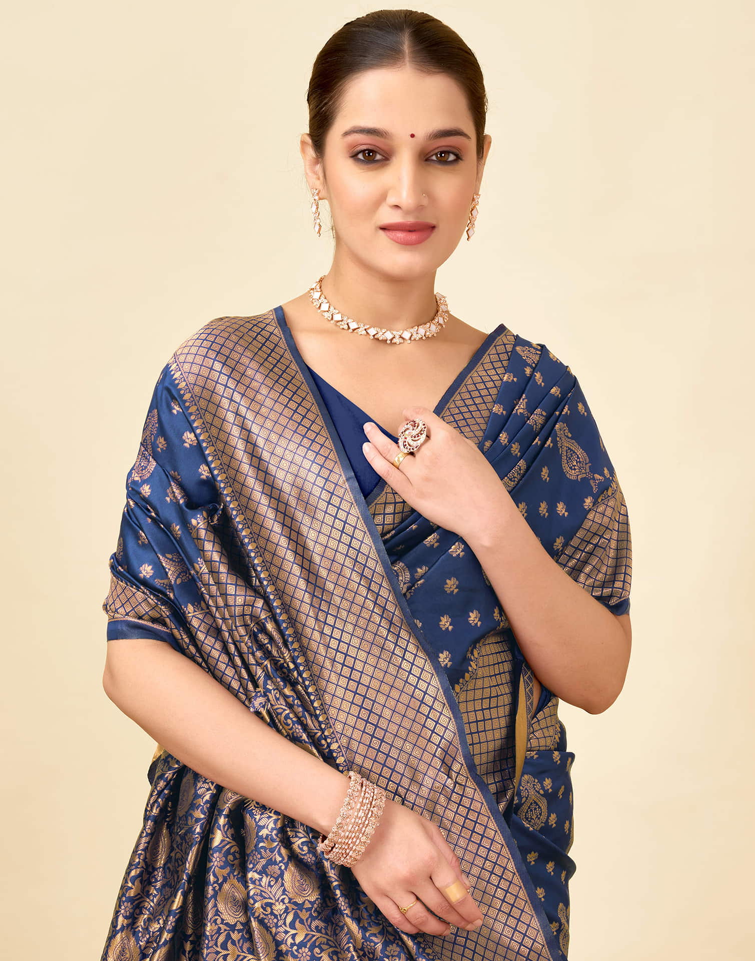 Navy Blue Silk Woven Banarasi Saree