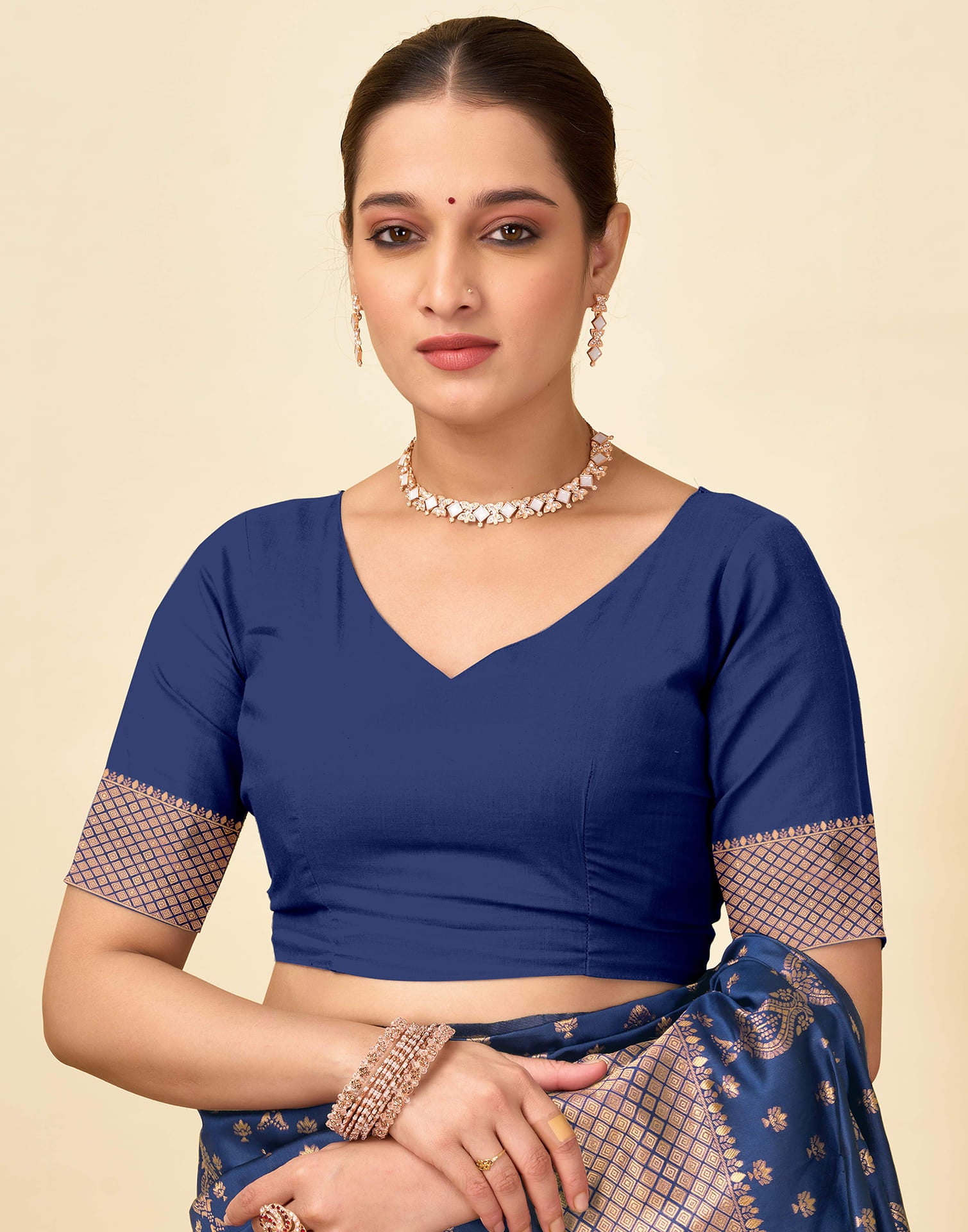 Navy Blue Silk Woven Banarasi Saree