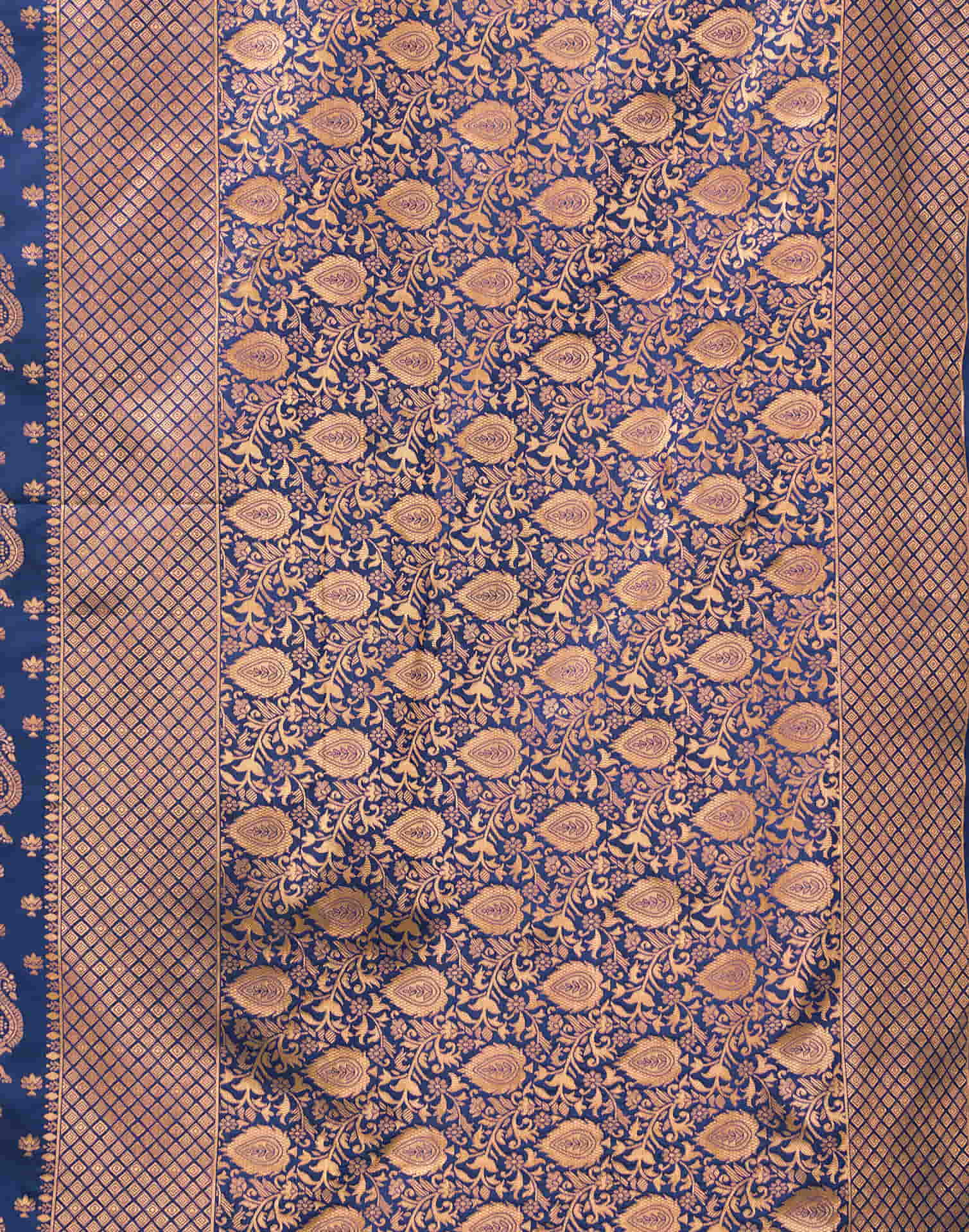 Navy Blue Silk Woven Banarasi Saree