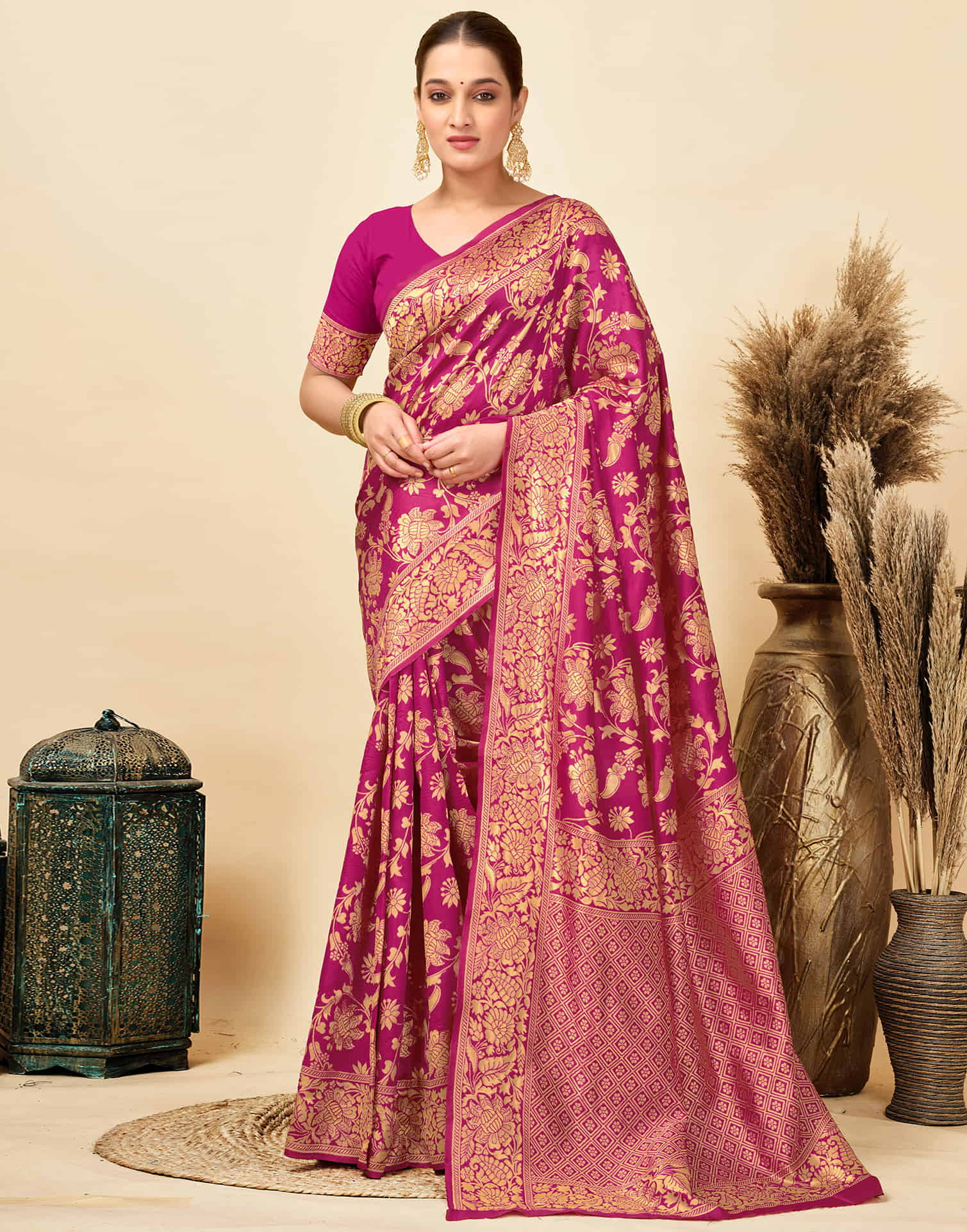 Rani Pink Silk Woven Banarasi Saree