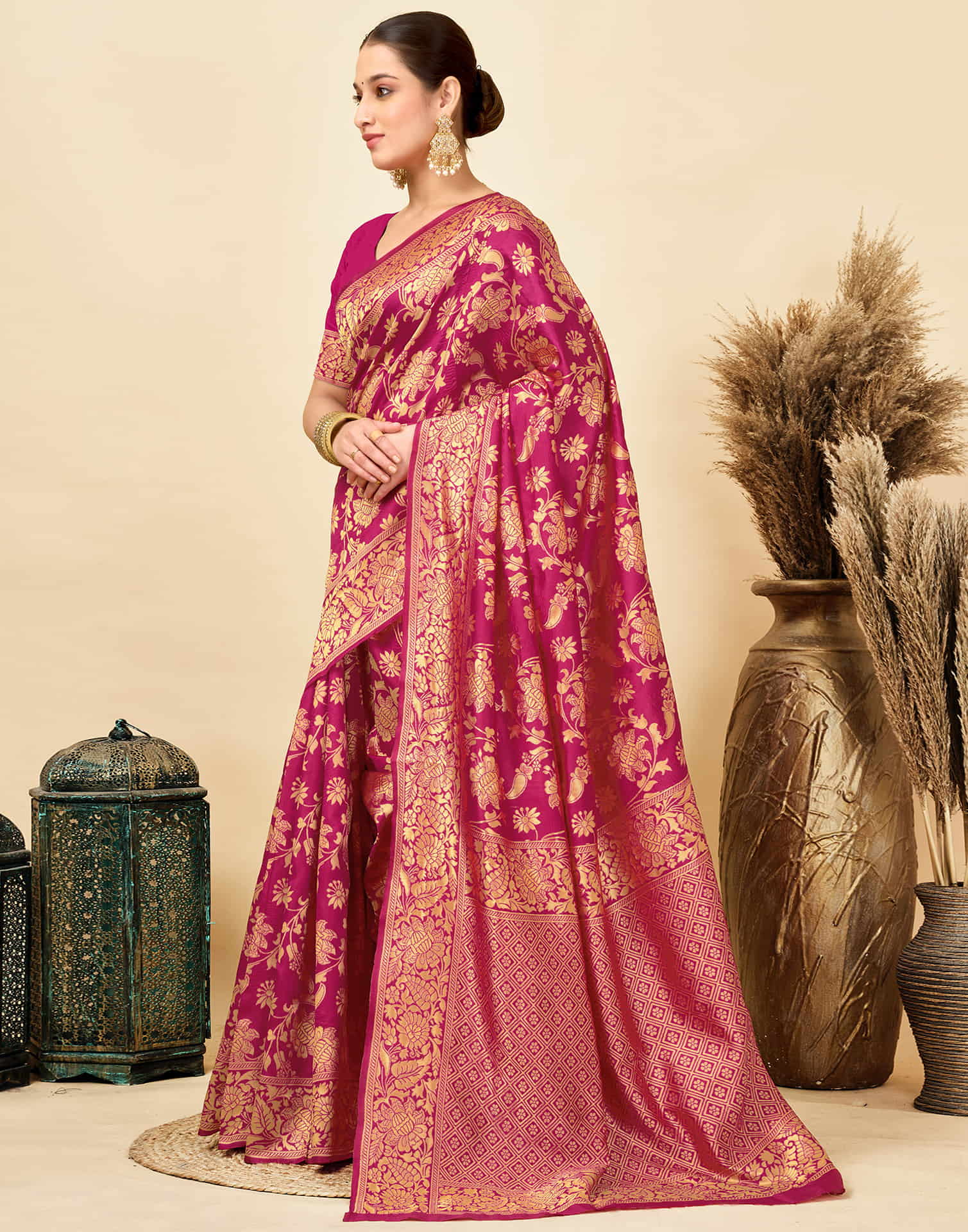Rani Pink Silk Woven Banarasi Saree