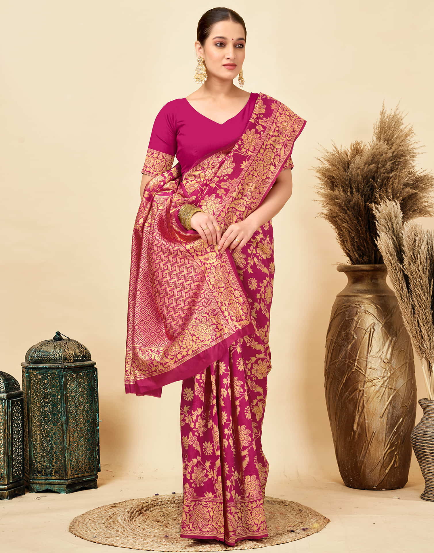 Rani Pink Silk Woven Banarasi Saree