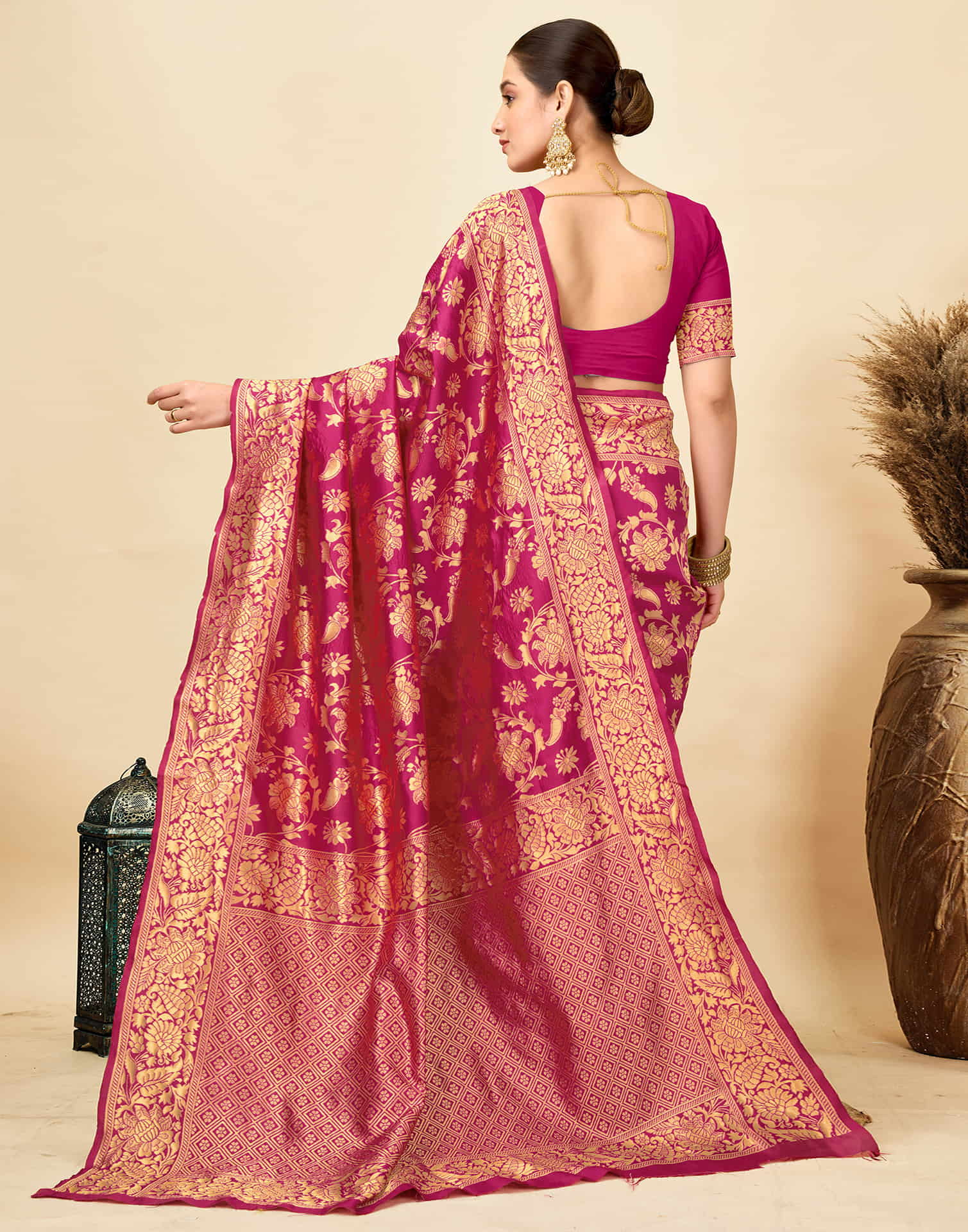 Rani Pink Silk Woven Banarasi Saree
