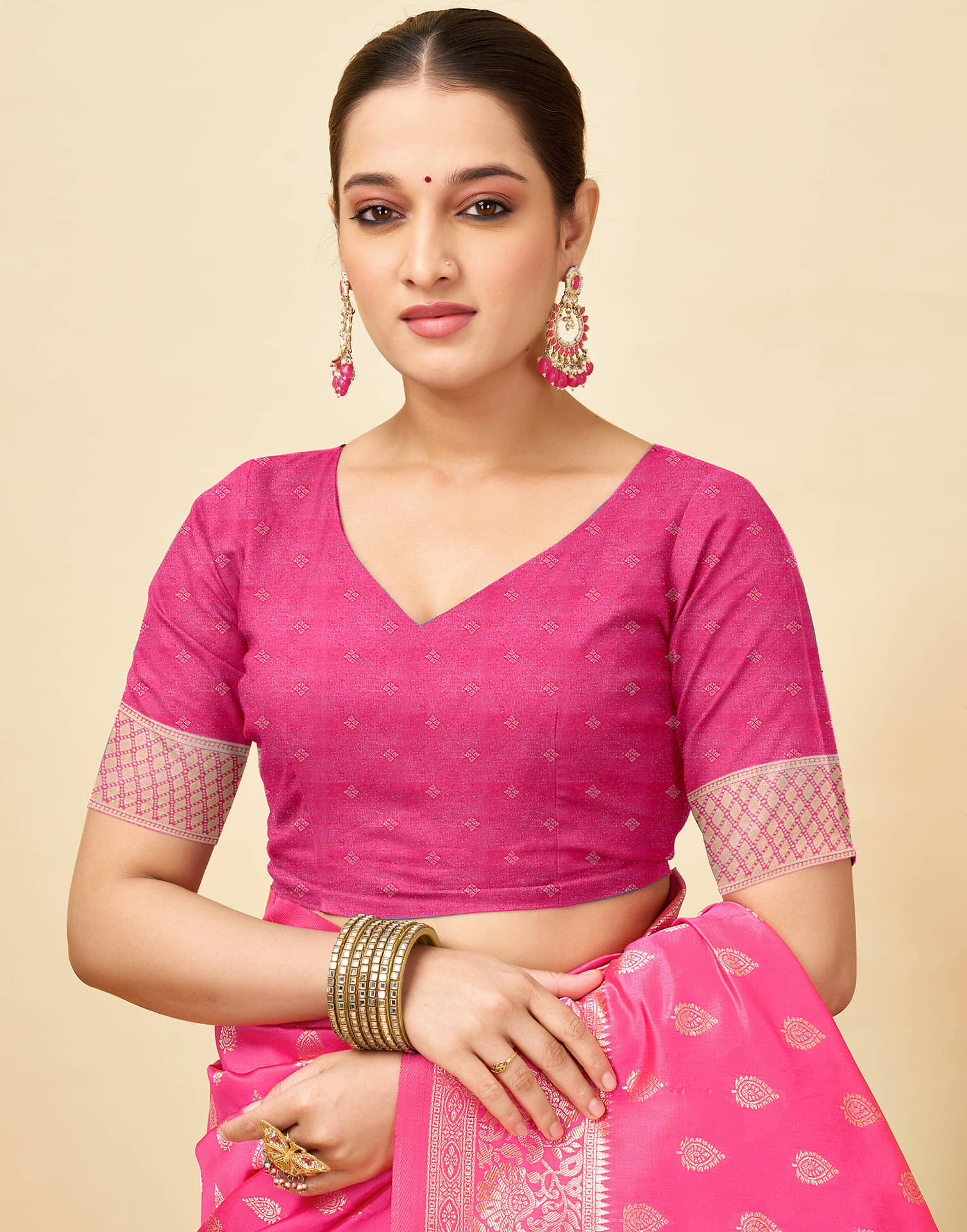 Pink Silk Woven Banarasi Saree