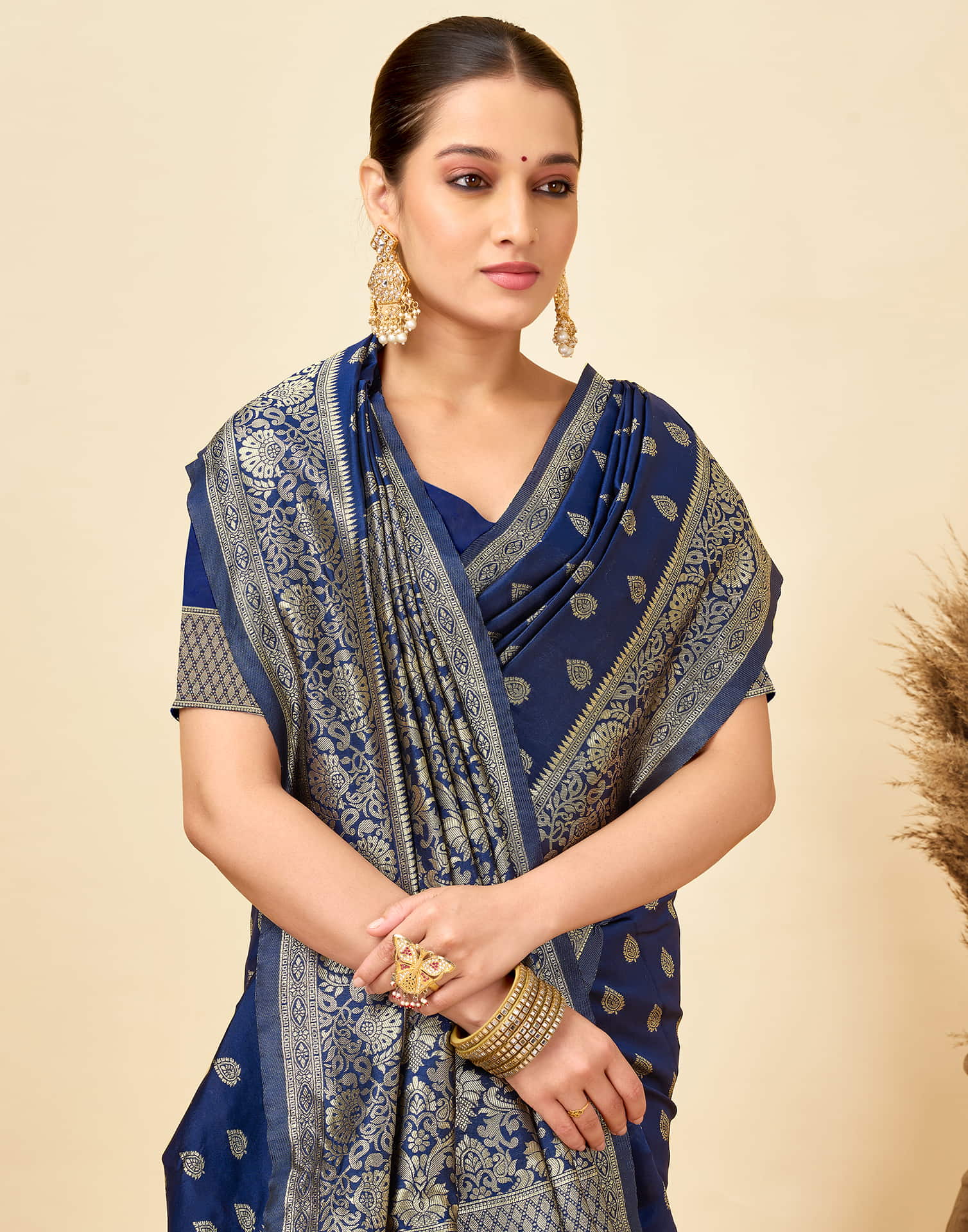 Navy Blue Silk Woven Banarasi Saree