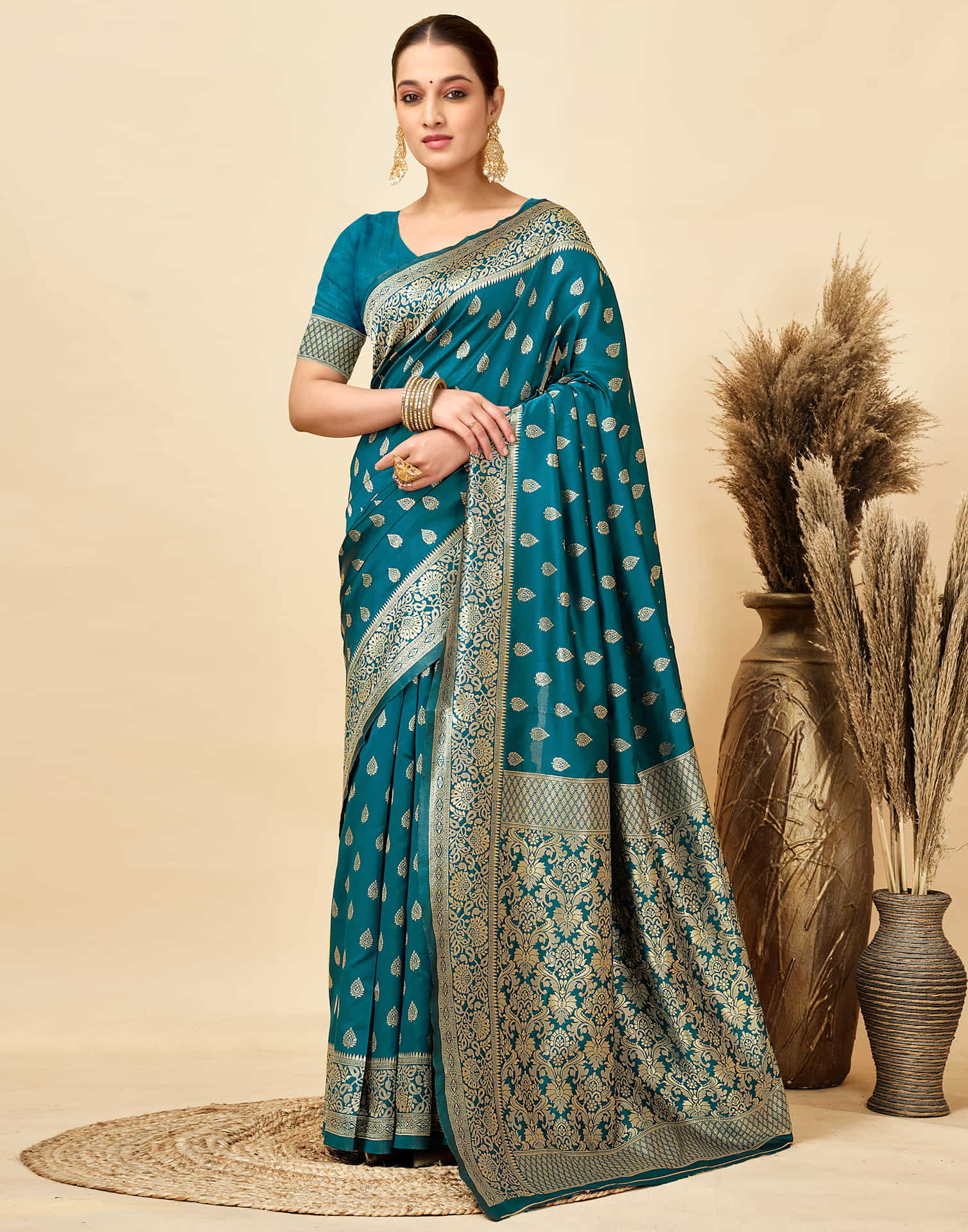 Rama Blue Silk Woven Banarasi Saree