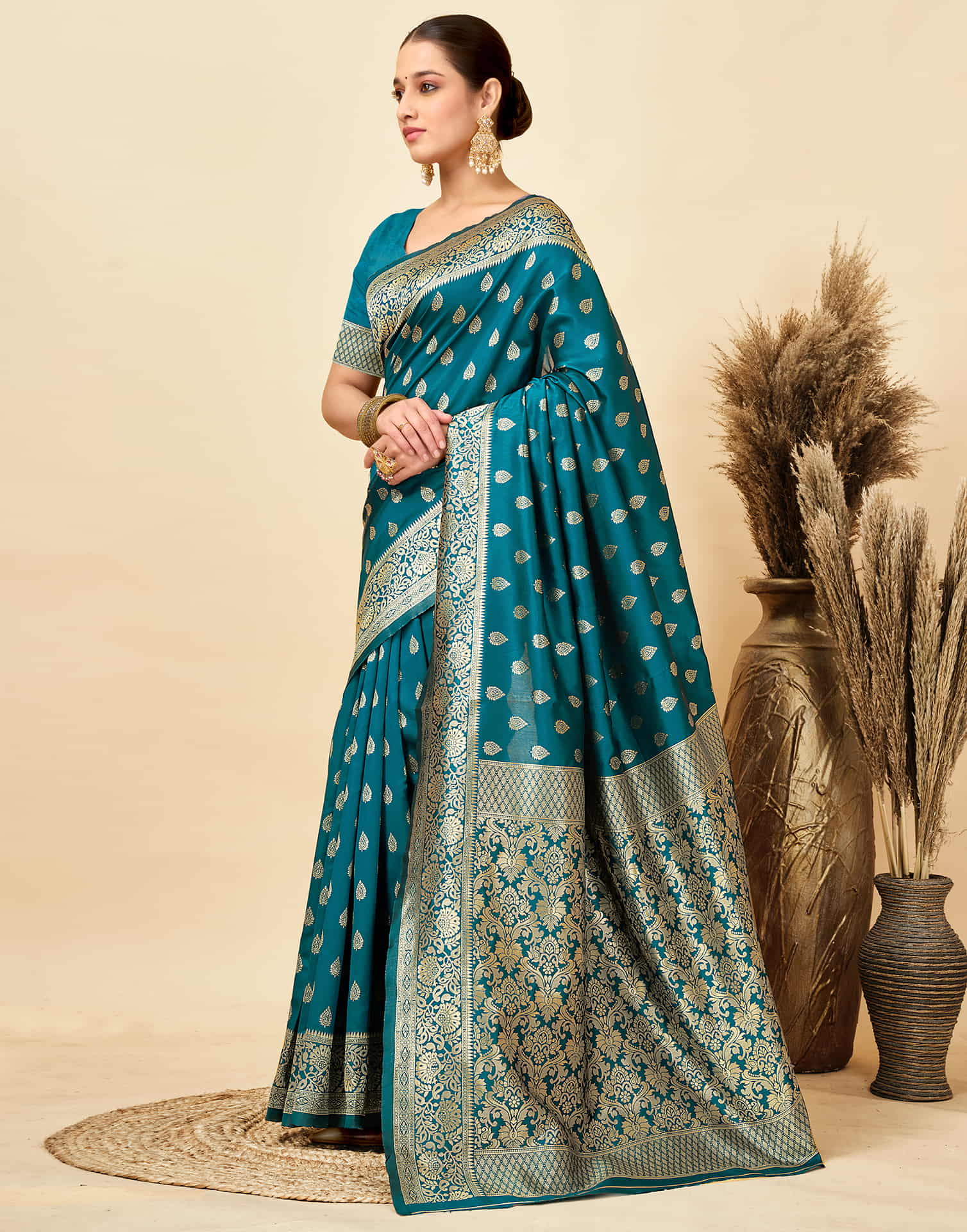 Rama Blue Silk Woven Banarasi Saree
