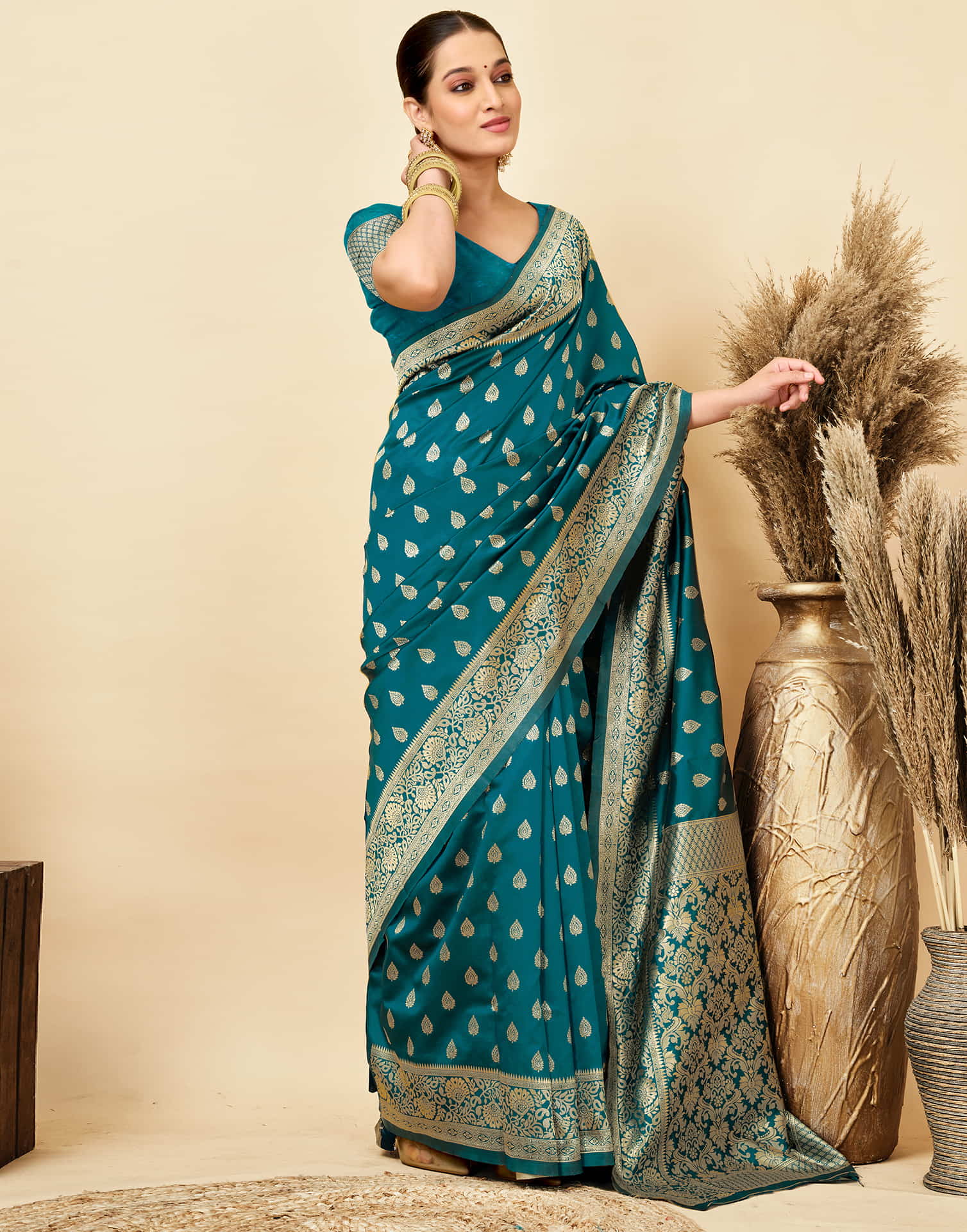 Rama Blue Silk Woven Banarasi Saree