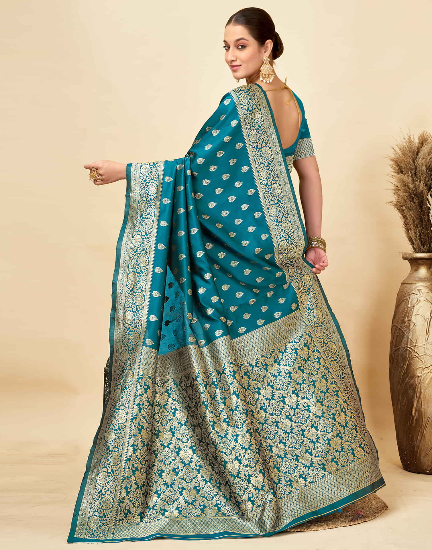 Rama Blue Silk Woven Banarasi Saree