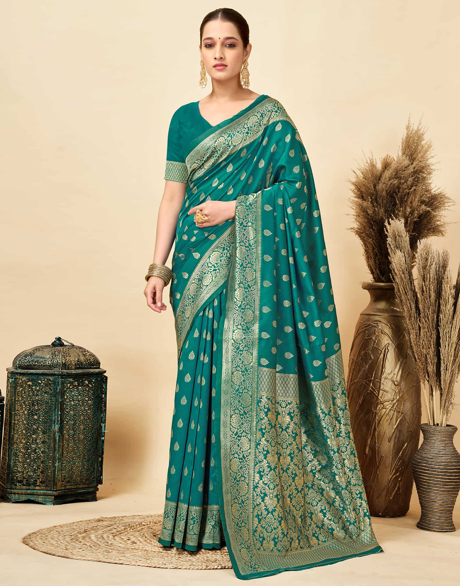 Teal Green Silk Woven Banarasi Saree