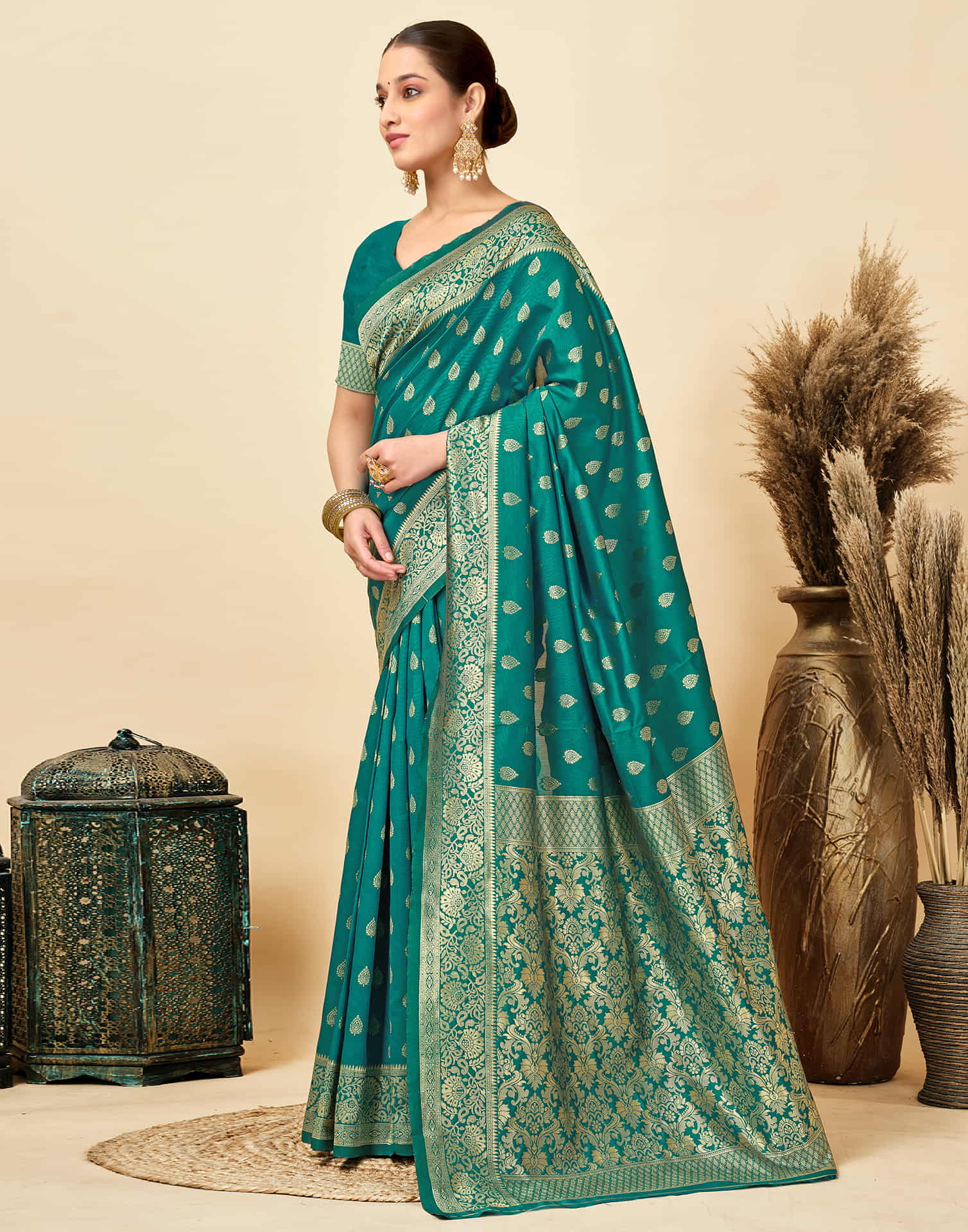 Teal Green Silk Woven Banarasi Saree