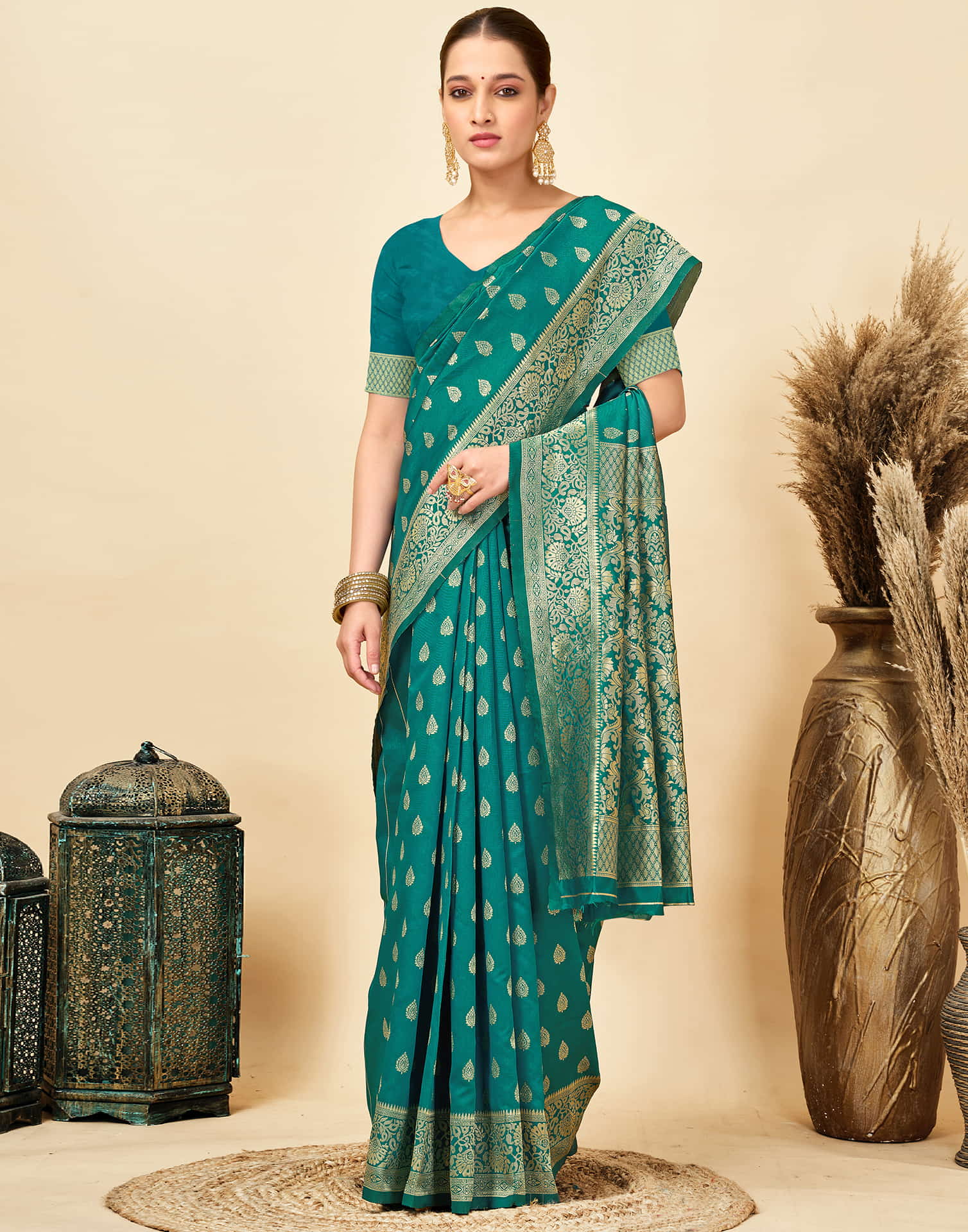 Teal Green Silk Woven Banarasi Saree