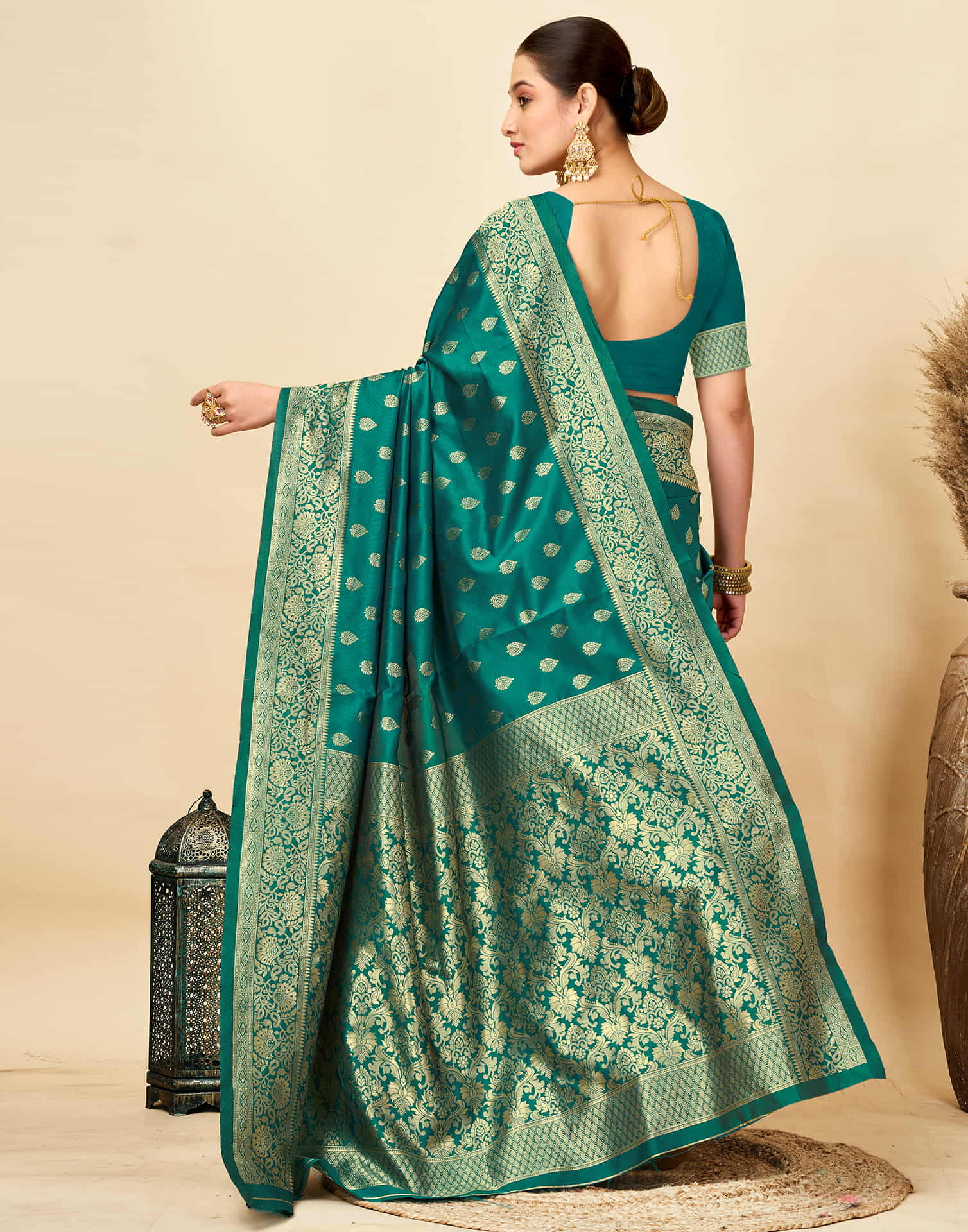 Teal Green Silk Woven Banarasi Saree