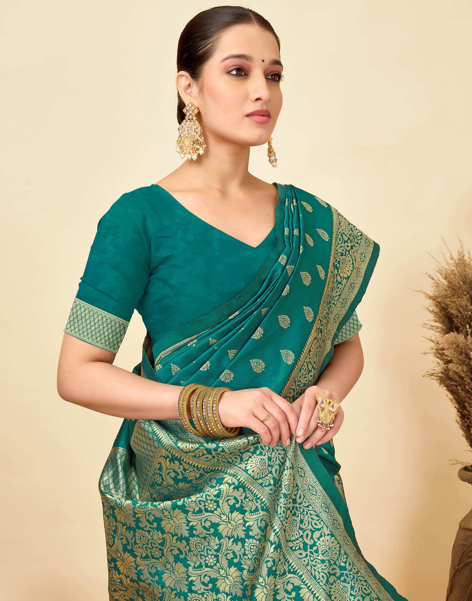 Teal Green Silk Woven Banarasi Saree