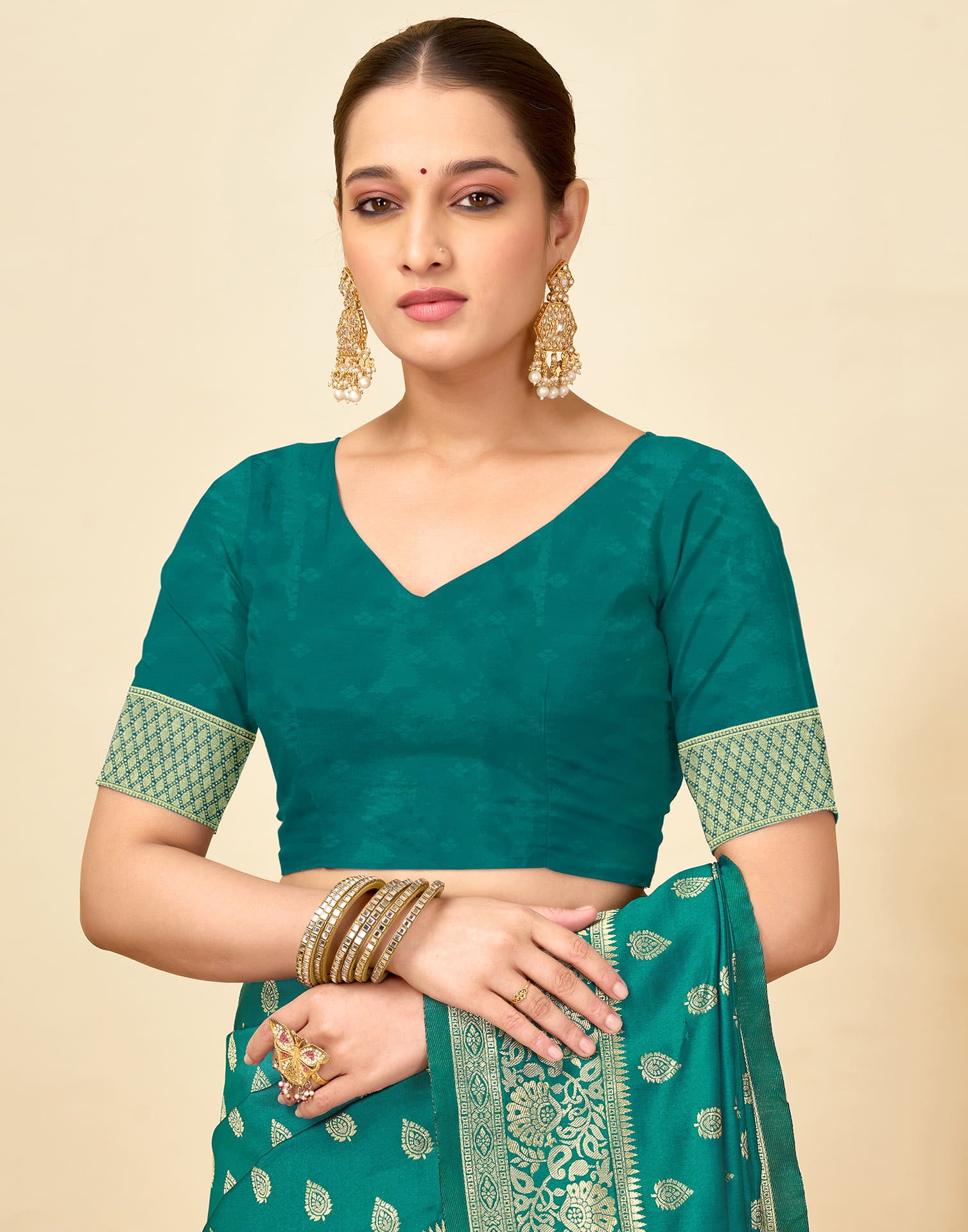 Teal Green Silk Woven Banarasi Saree