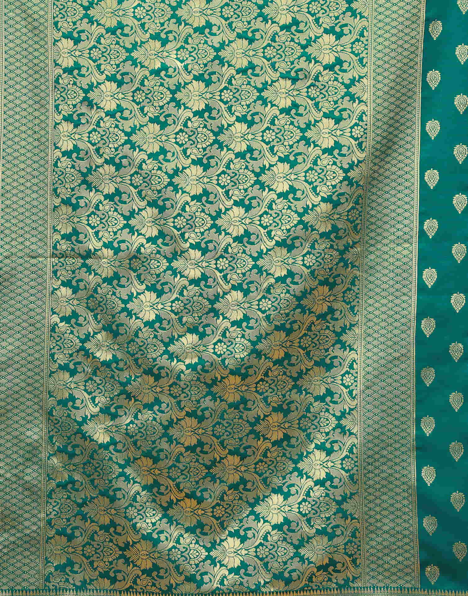 Teal Green Silk Woven Banarasi Saree