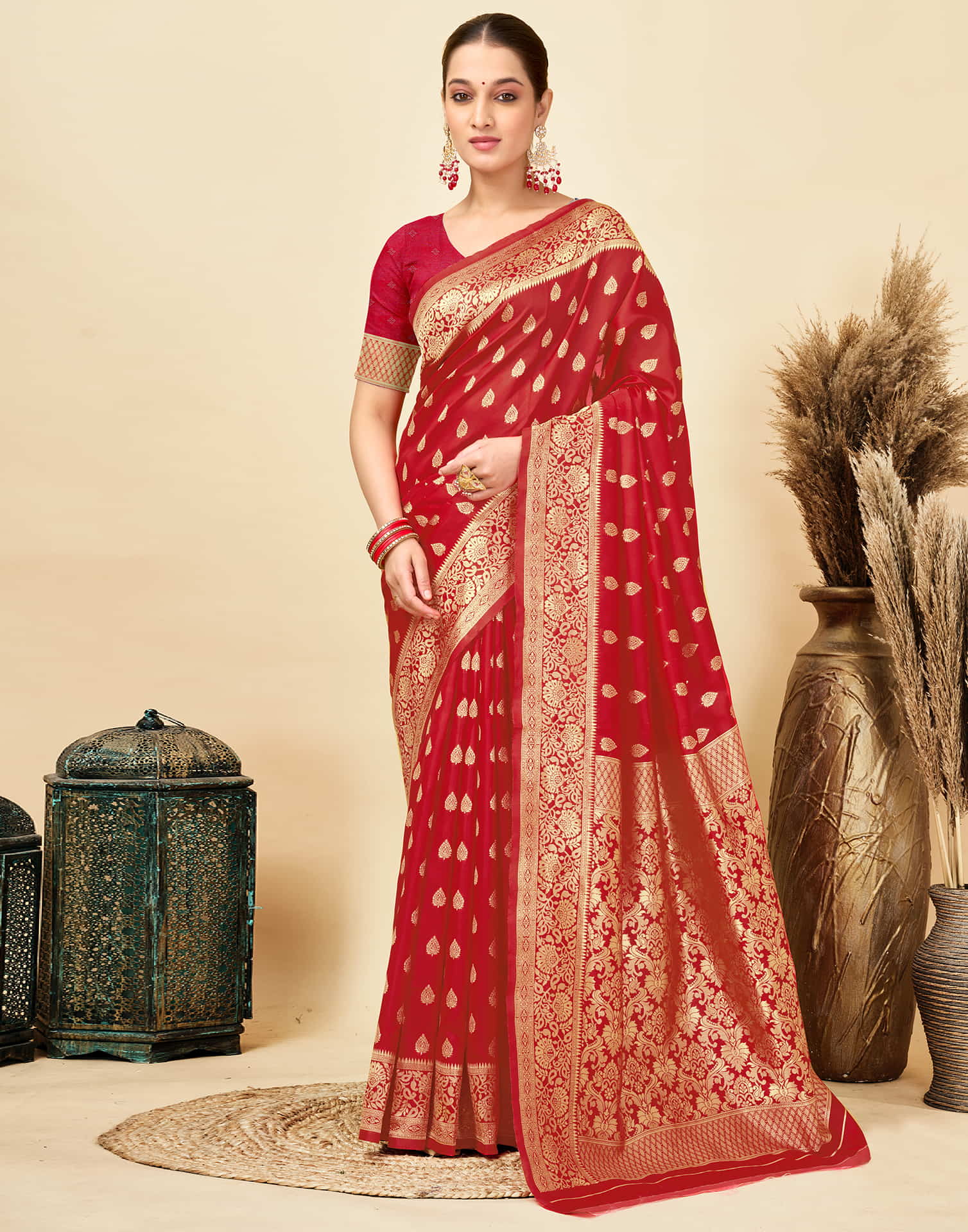 Red Silk Woven Banarasi Saree