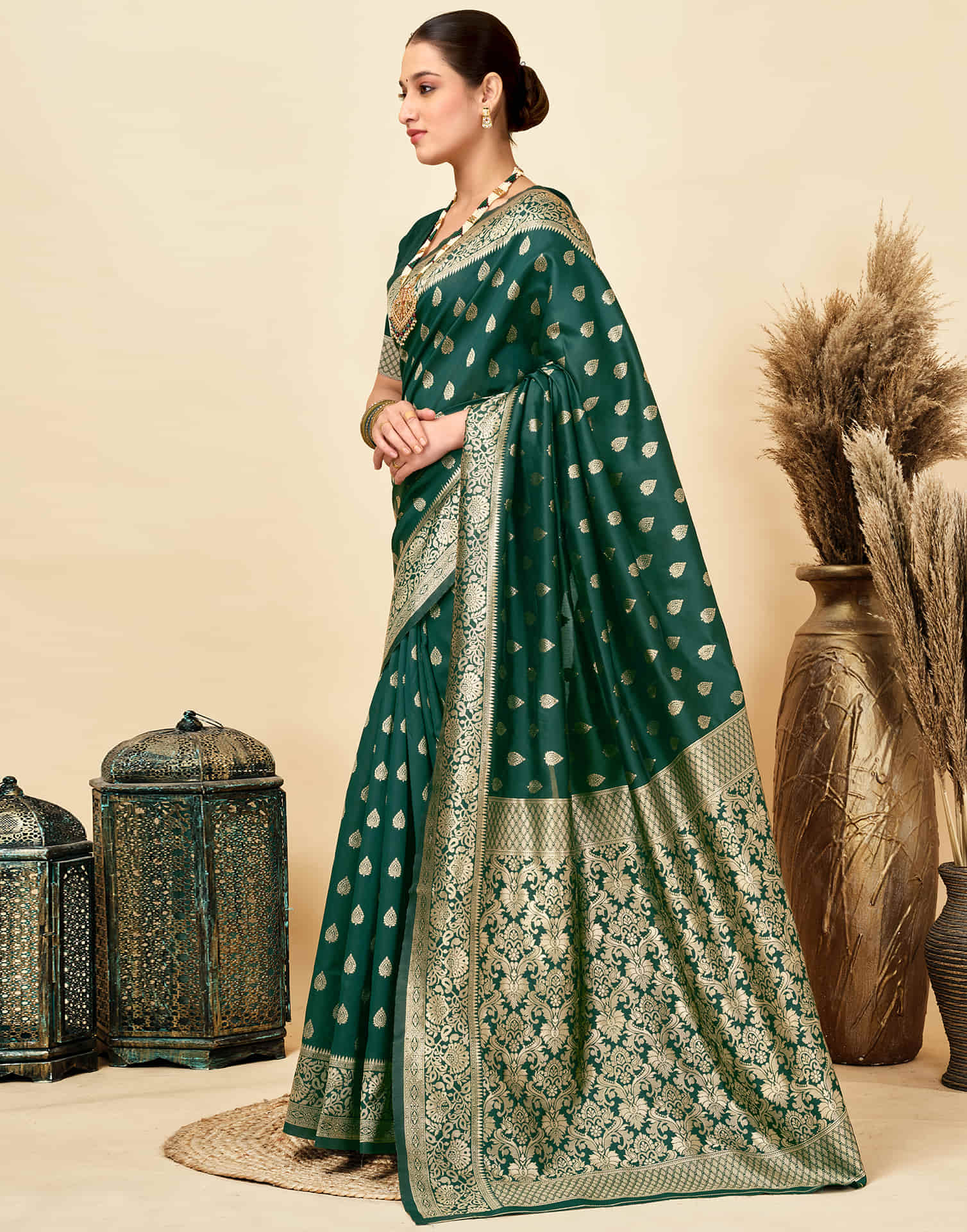 Dark Green Silk Woven Banarasi Saree