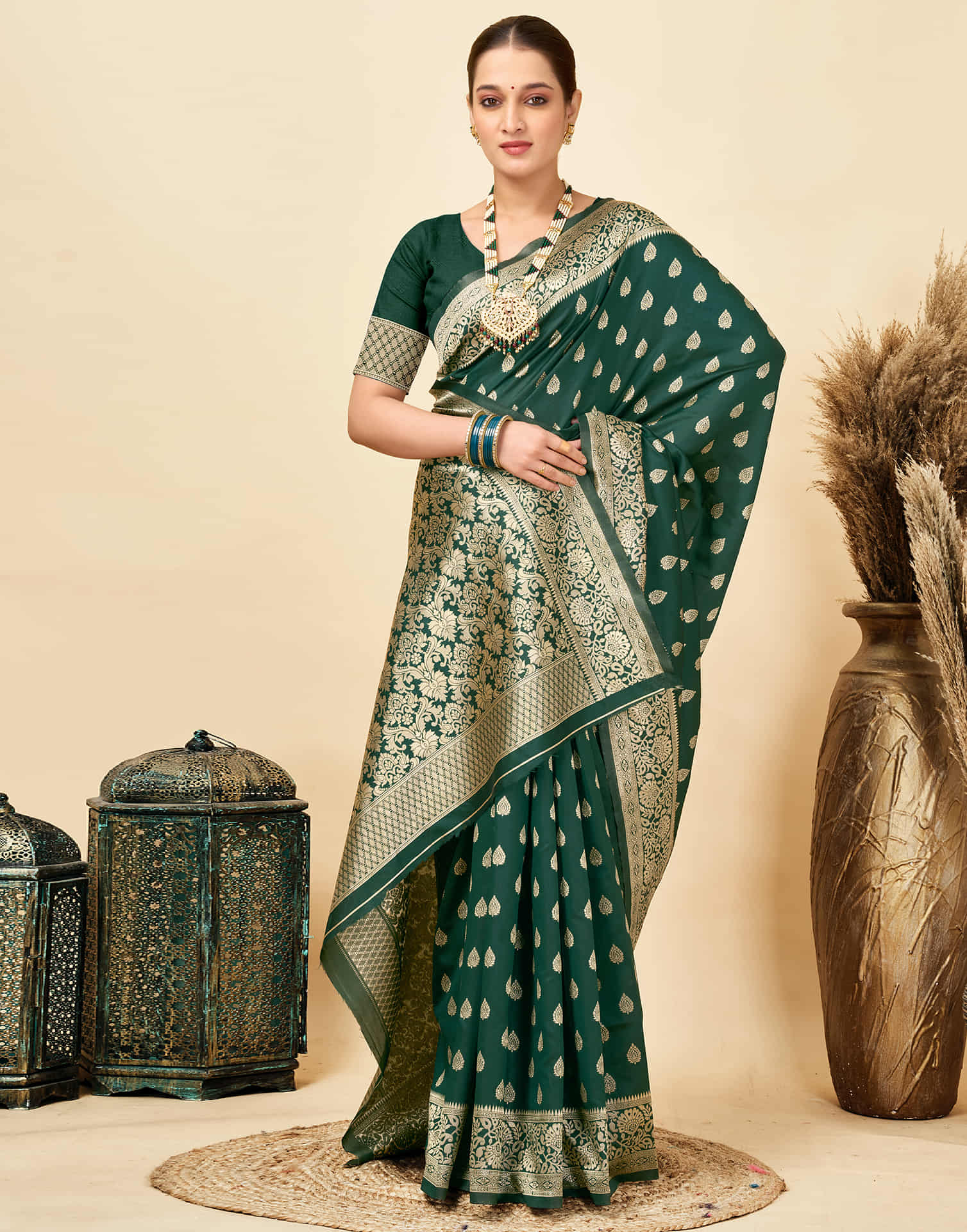 Dark Green Silk Woven Banarasi Saree