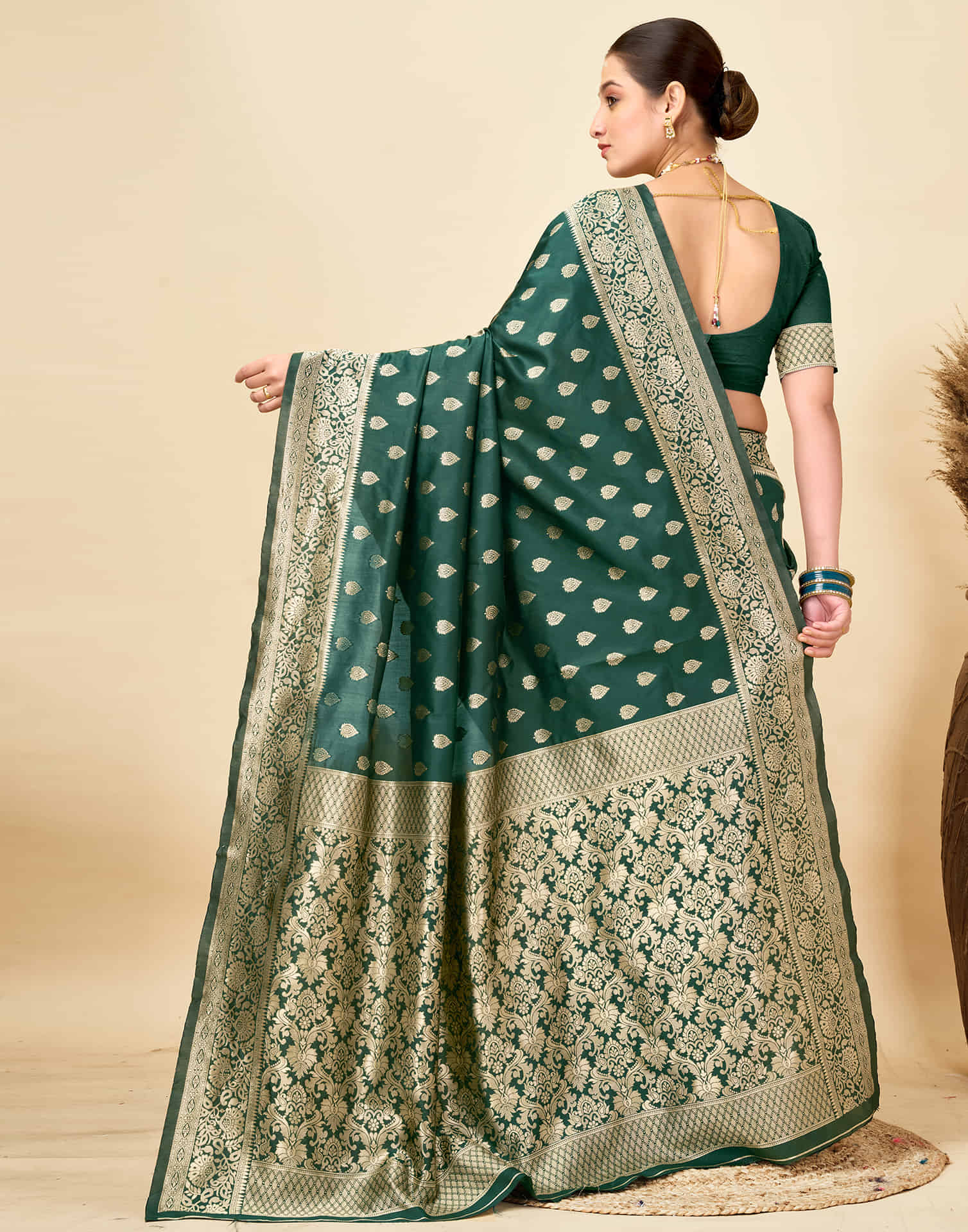 Dark Green Silk Woven Banarasi Saree