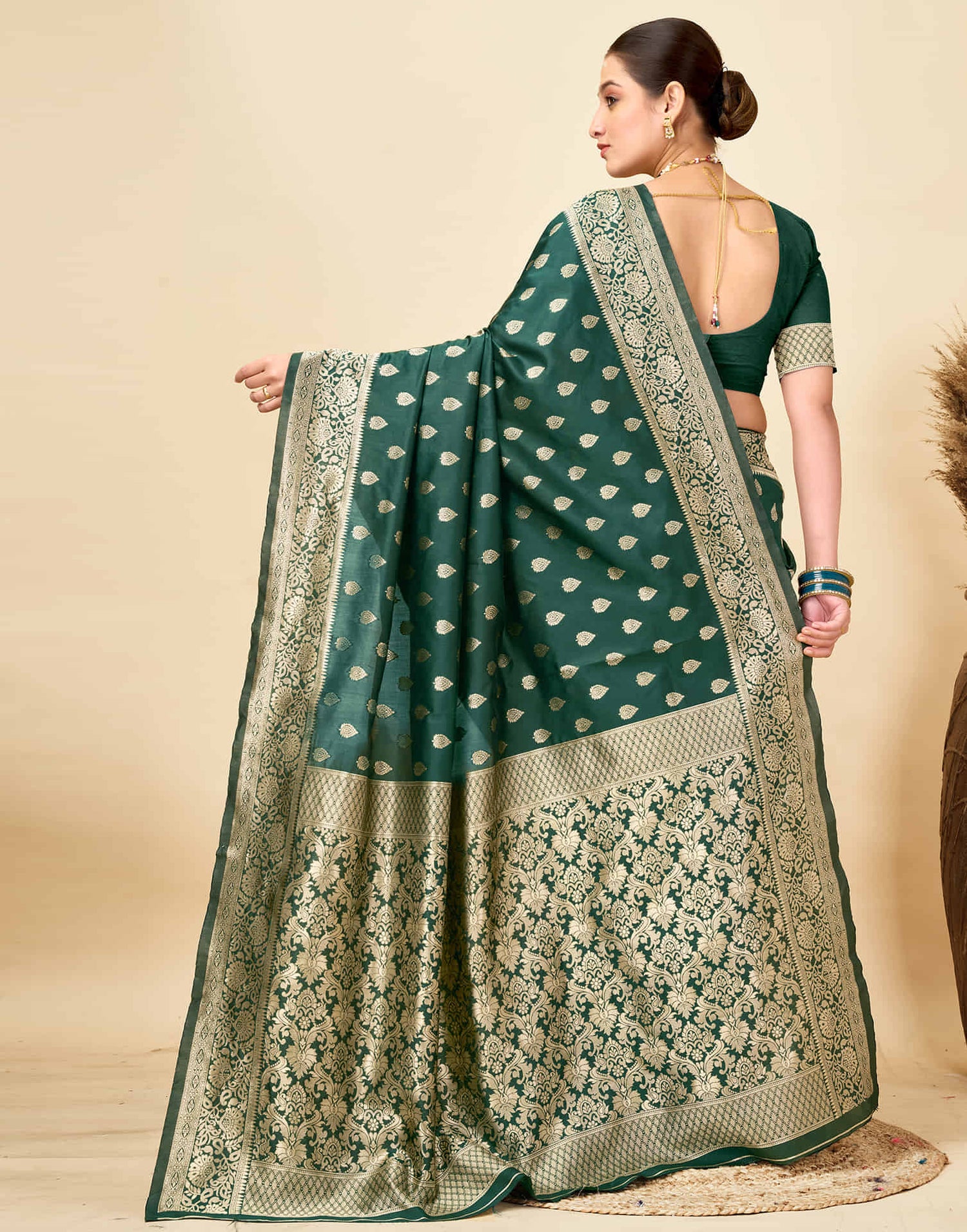Dark Green Silk Woven Banarasi Saree