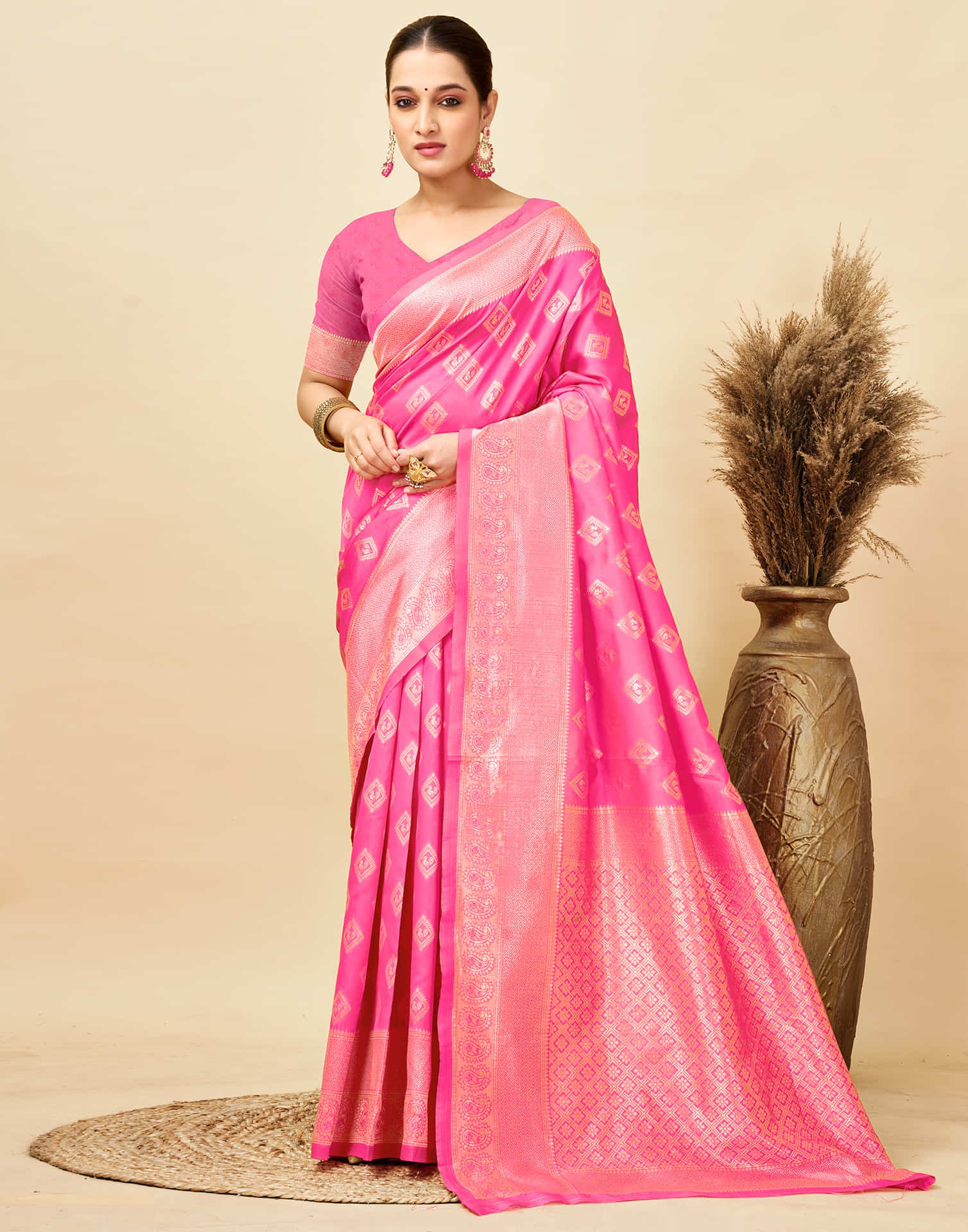 Pink Silk Woven Banarasi Saree