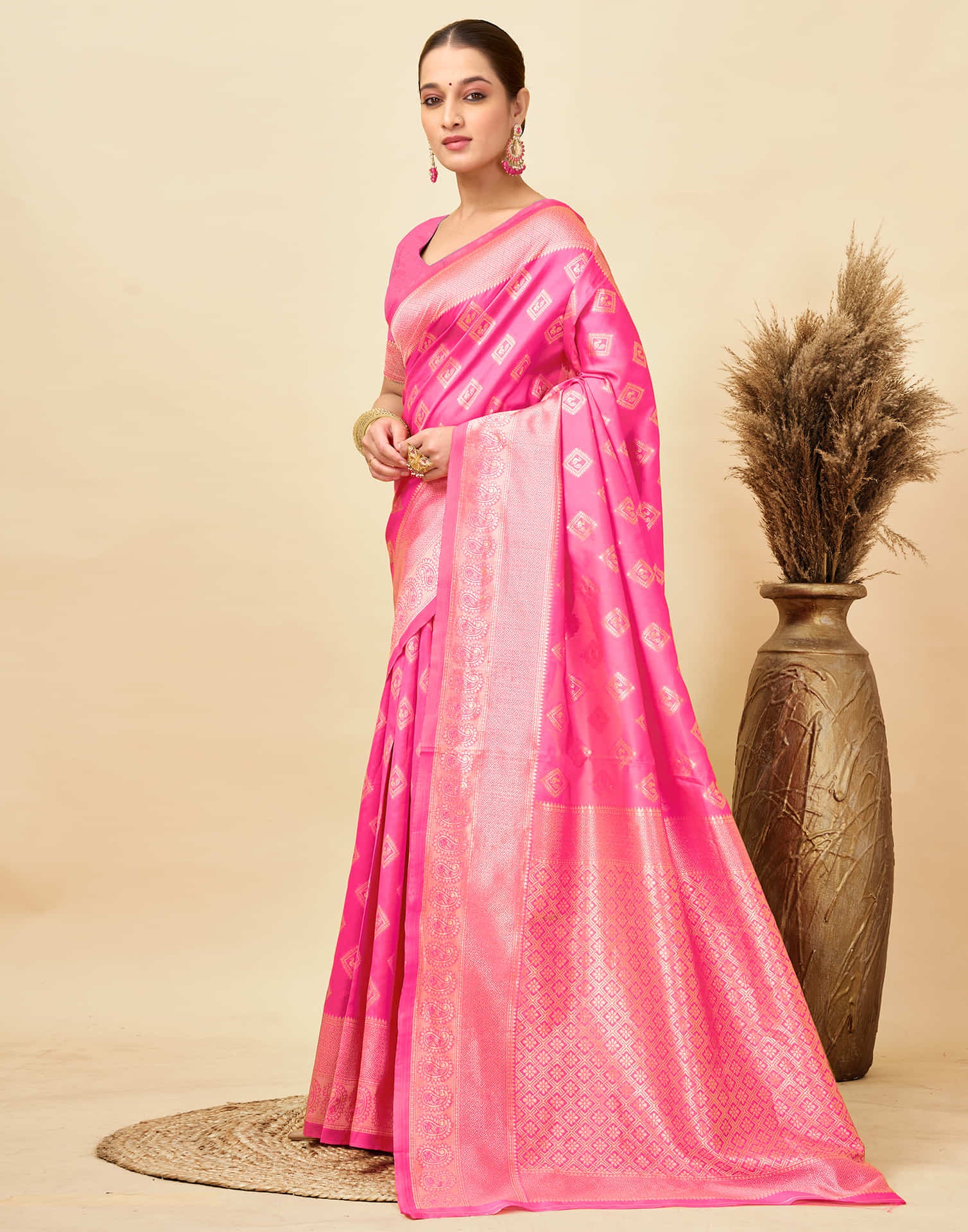 Pink Silk Woven Banarasi Saree
