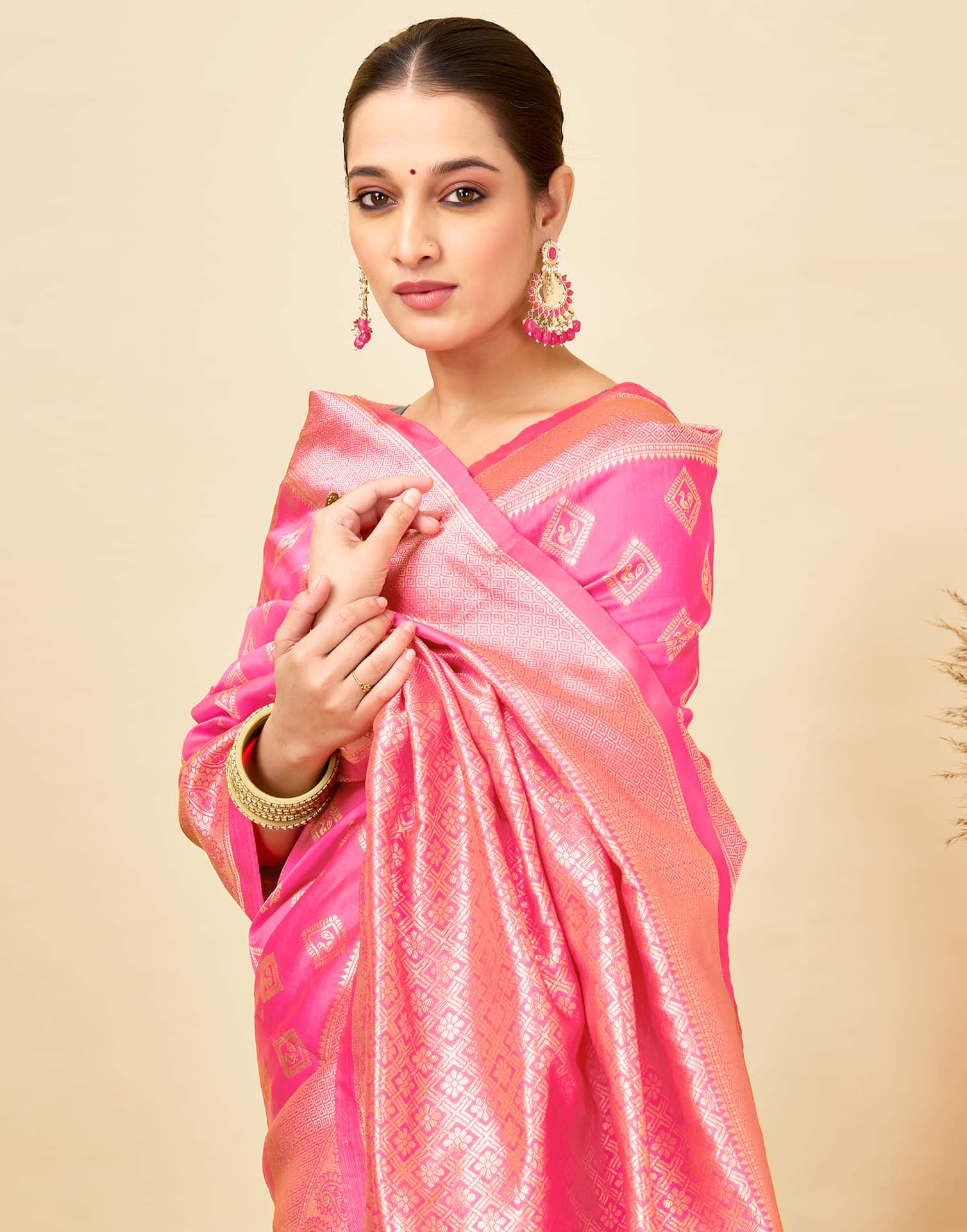 Pink Silk Woven Banarasi Saree