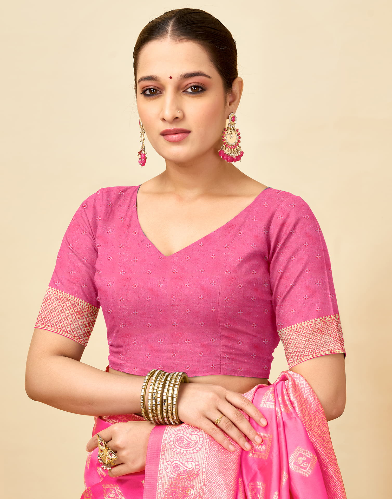 Pink Silk Woven Banarasi Saree