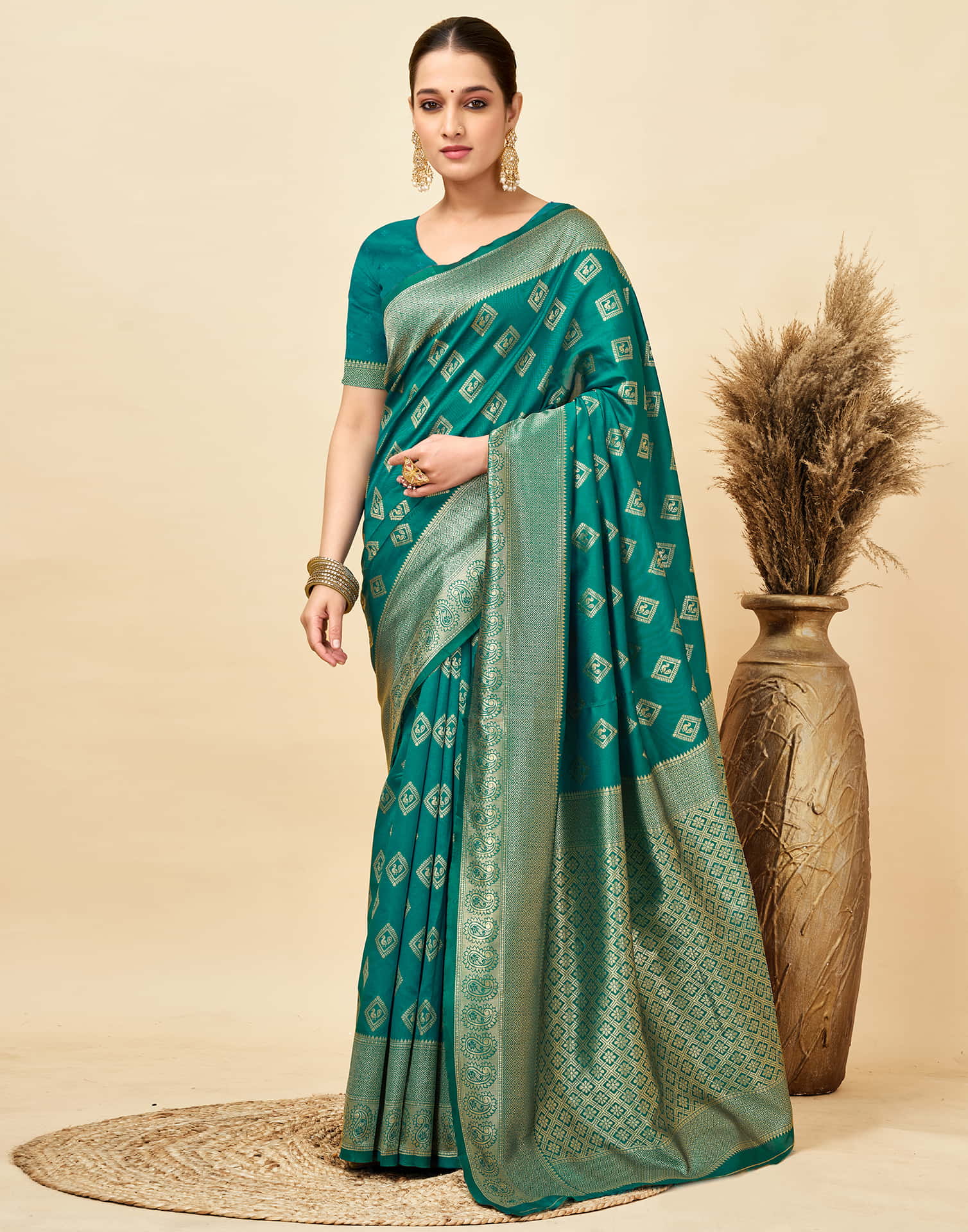Teal Green Silk Woven Banarasi Saree