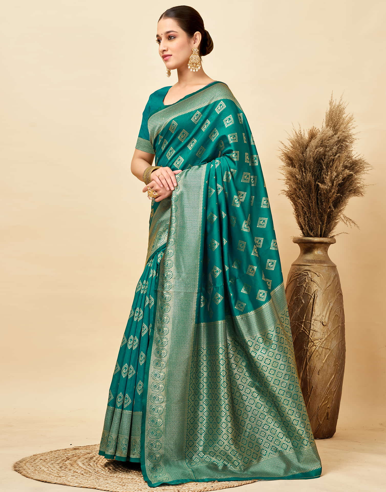 Teal Green Silk Woven Banarasi Saree