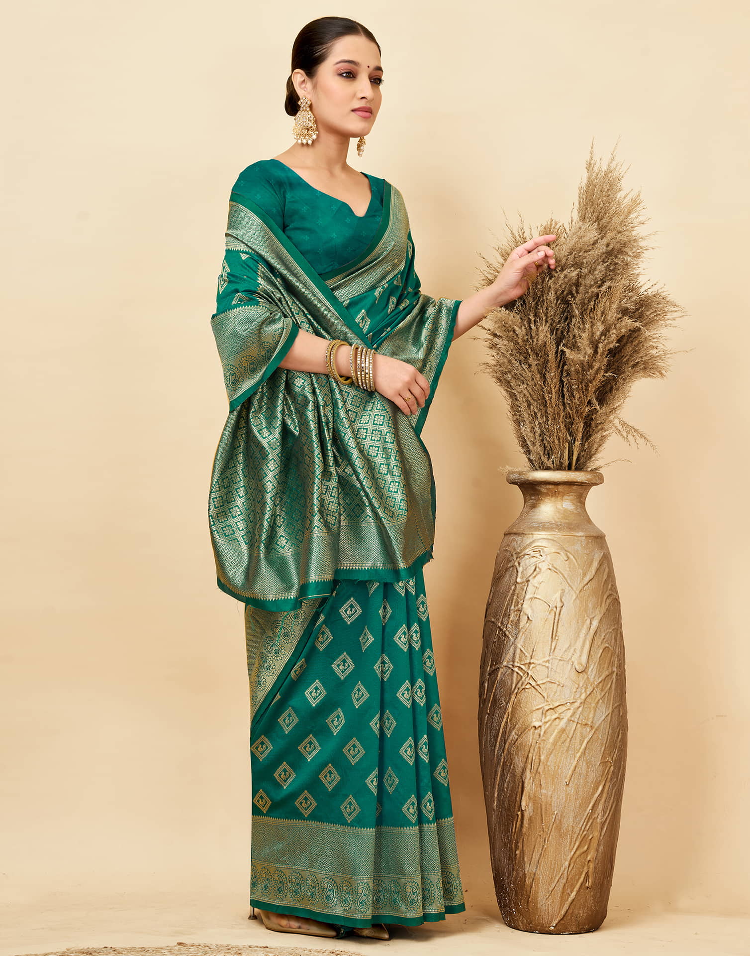 Teal Green Silk Woven Banarasi Saree