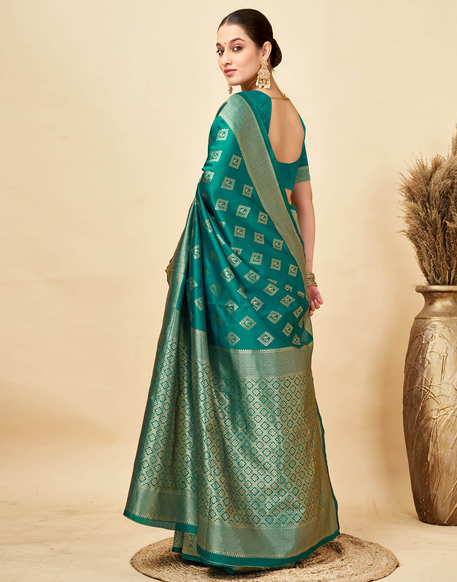Teal Green Silk Woven Banarasi Saree