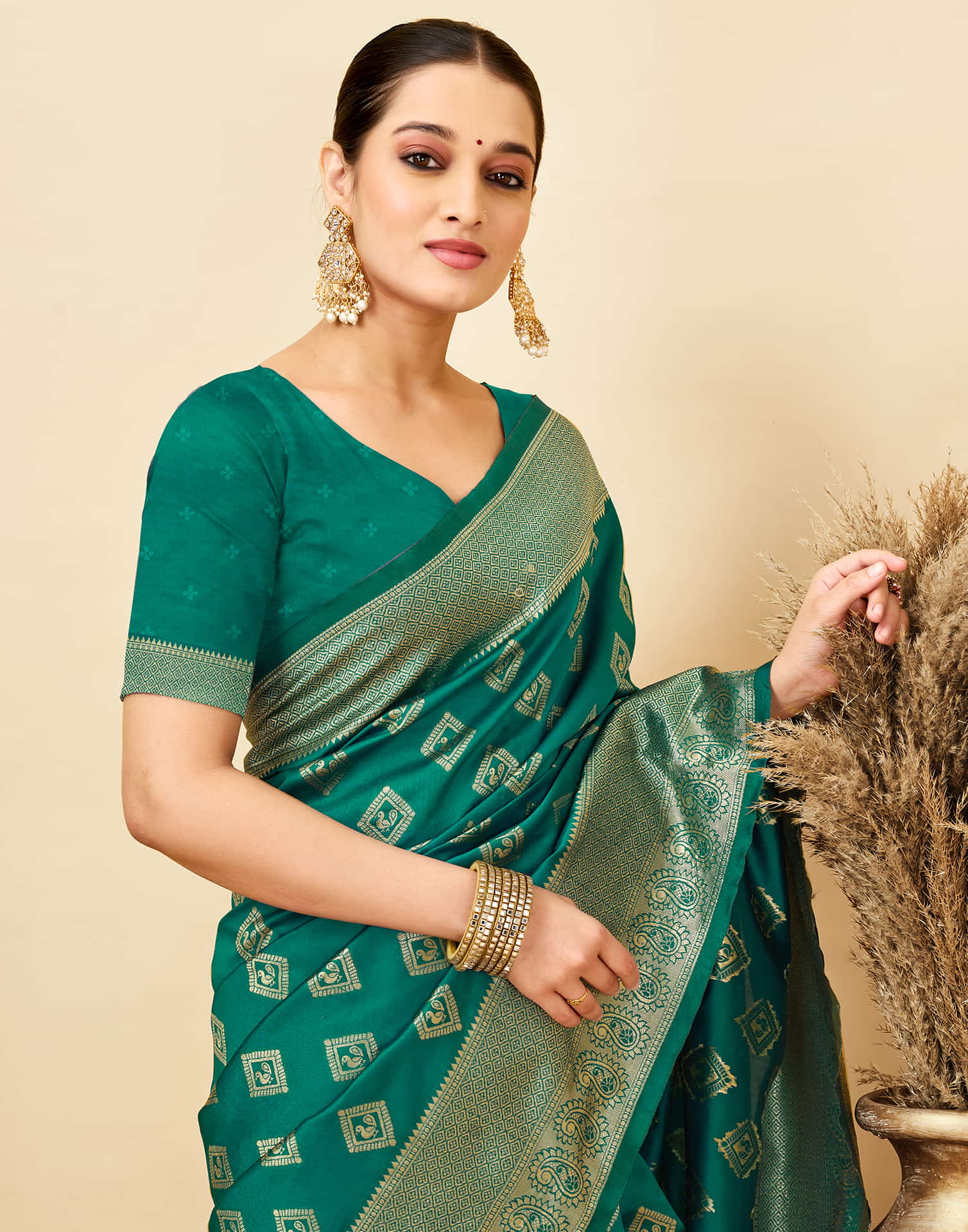 Teal Green Silk Woven Banarasi Saree