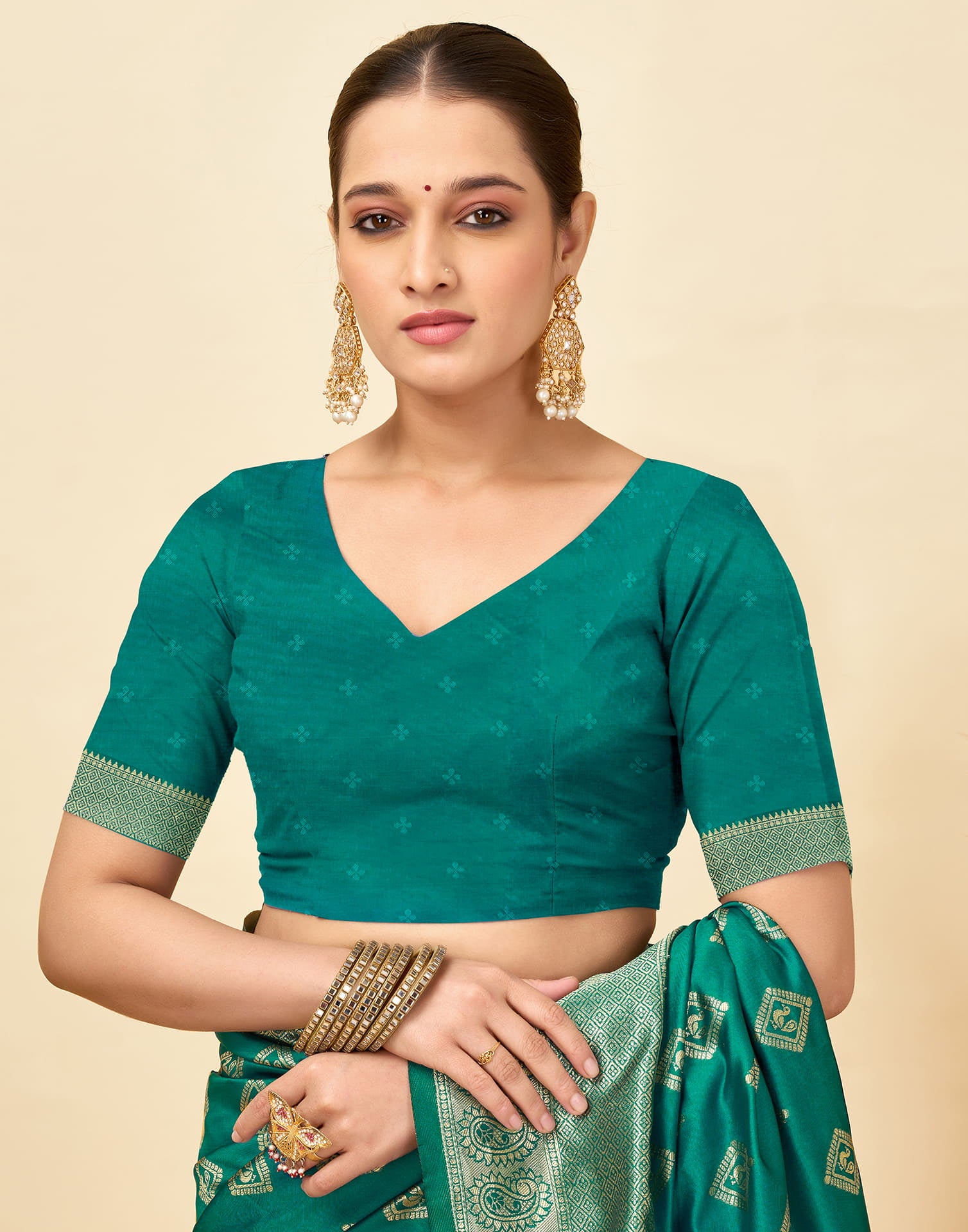 Teal Green Silk Woven Banarasi Saree