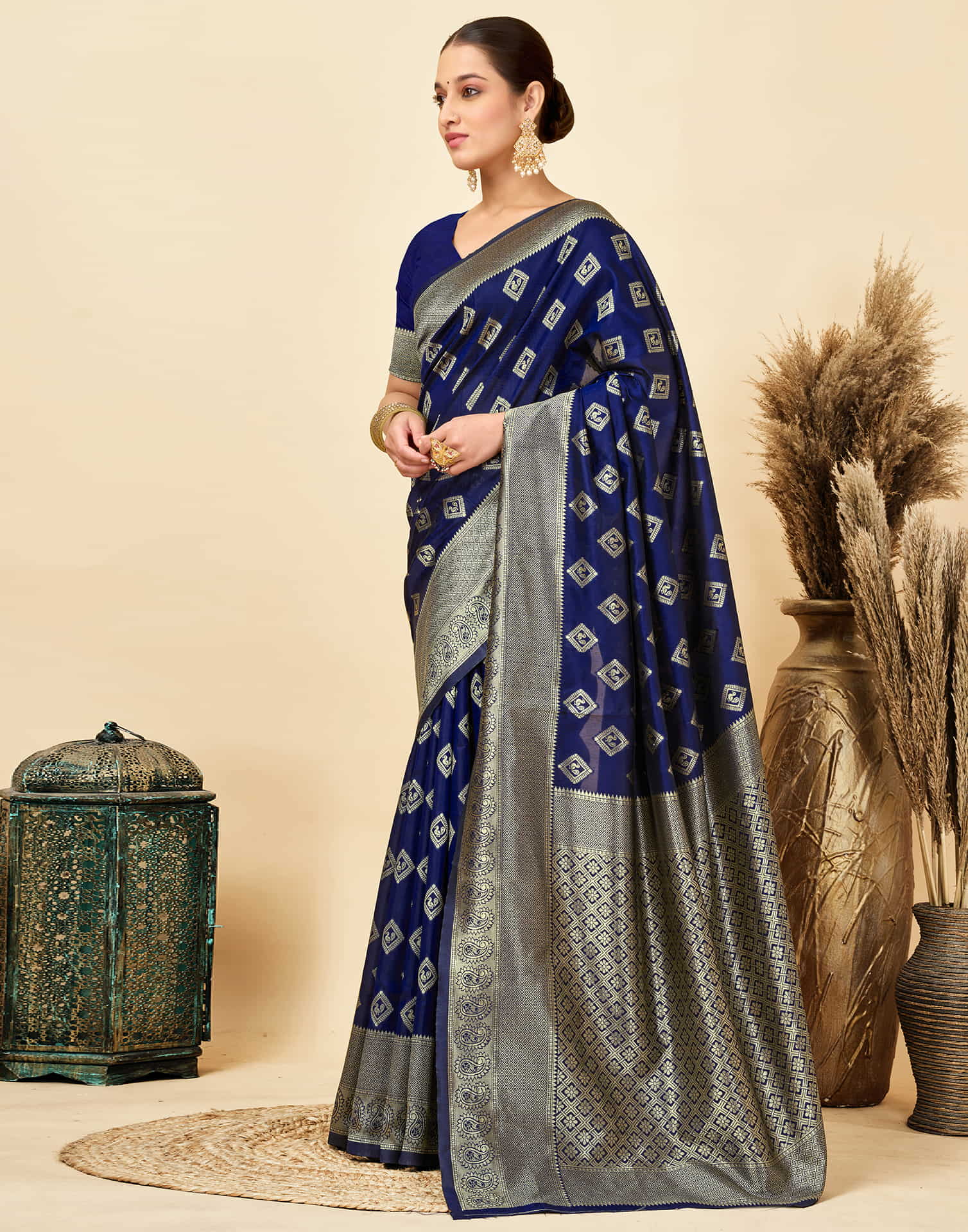 Navy Blue Silk Woven Banarasi Saree