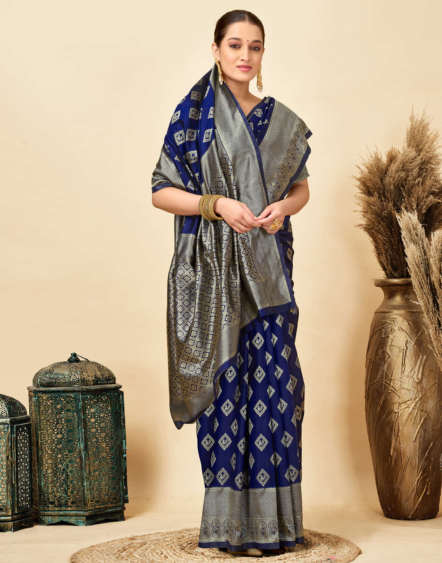 Navy Blue Silk Woven Banarasi Saree