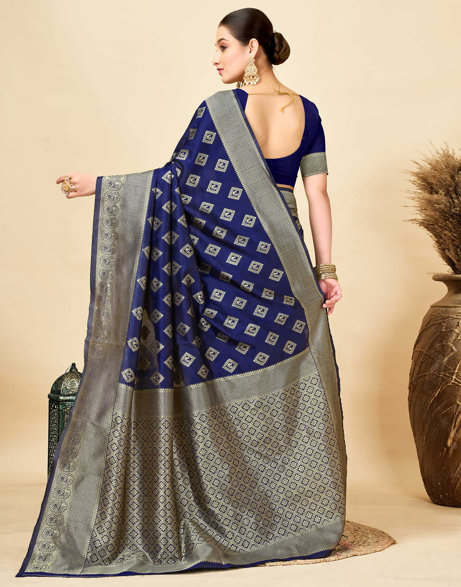 Navy Blue Silk Woven Banarasi Saree