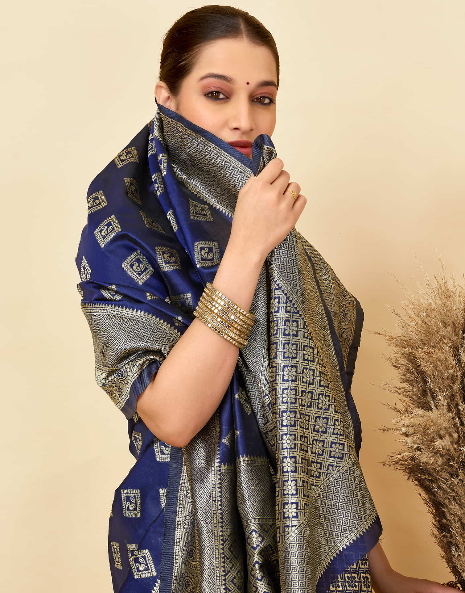 Navy Blue Silk Woven Banarasi Saree