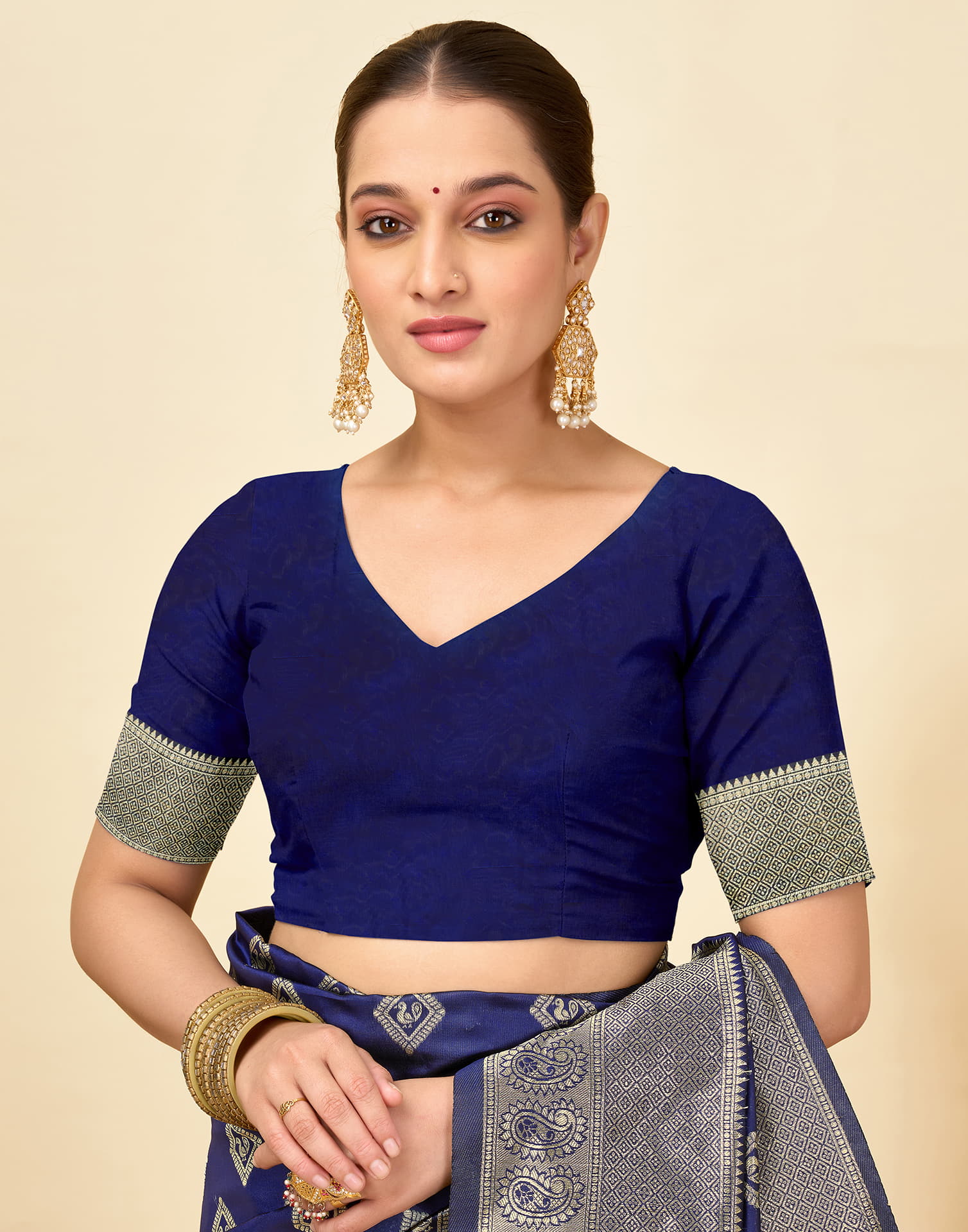 Navy Blue Silk Woven Banarasi Saree