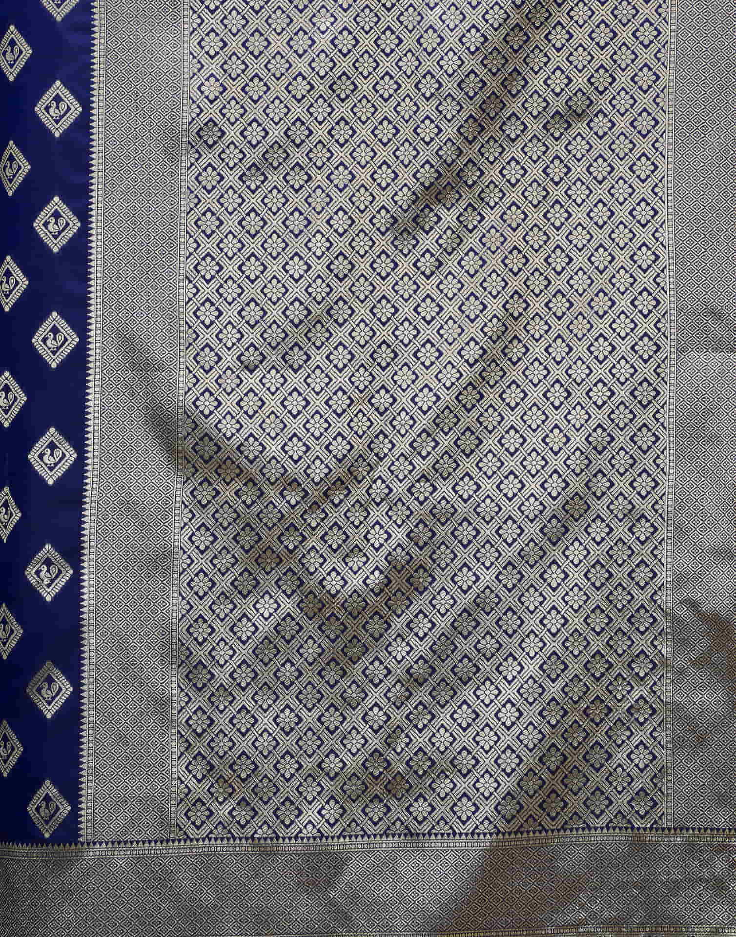 Navy Blue Silk Woven Banarasi Saree