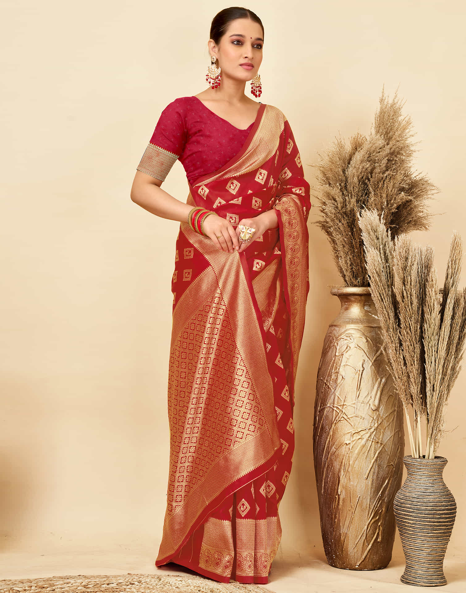 Red Silk Woven Banarasi Saree