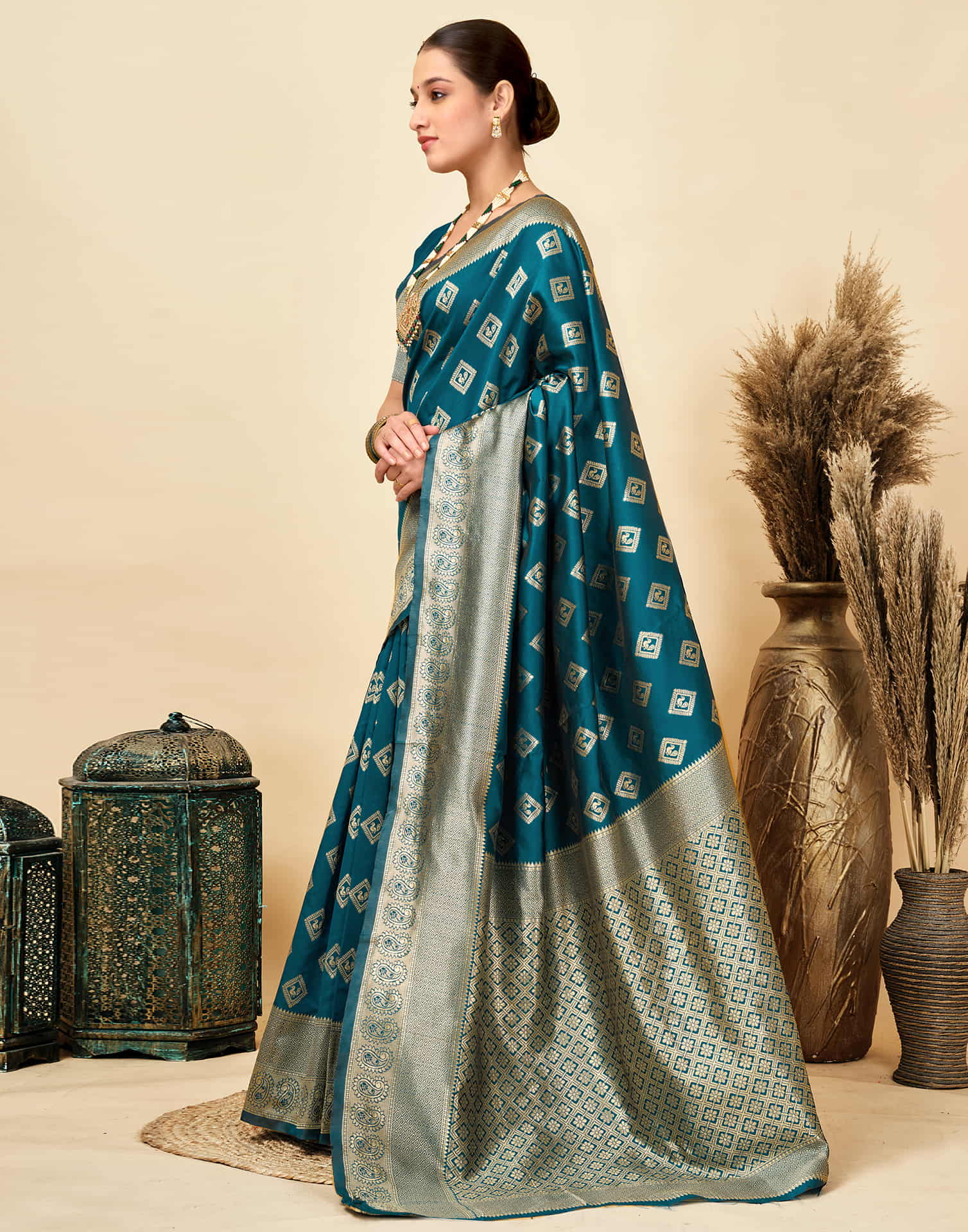 Rama Blue Silk Woven Banarasi Saree