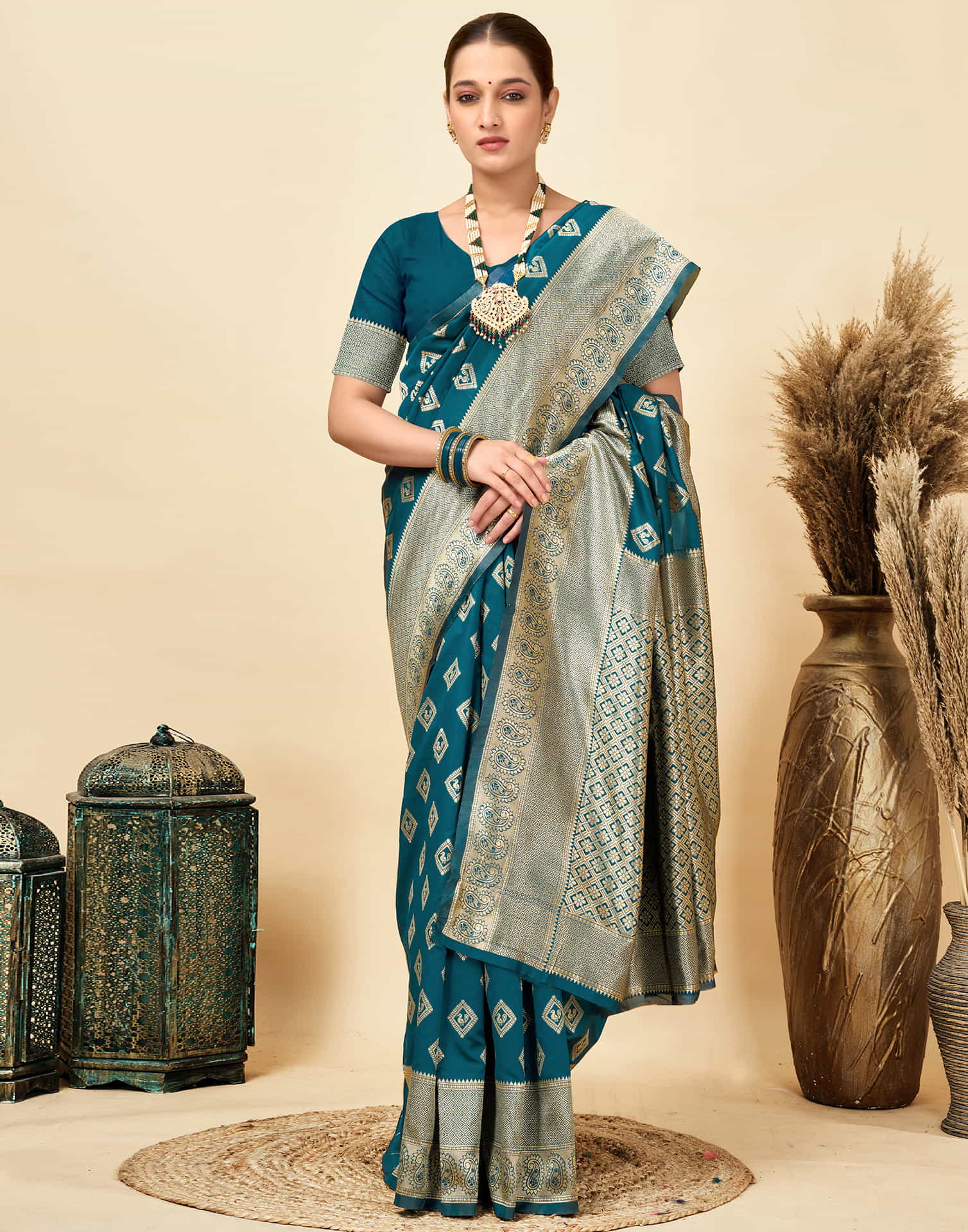Rama Blue Silk Woven Banarasi Saree