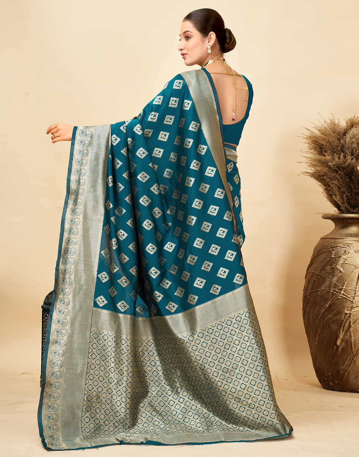Rama Blue Silk Woven Banarasi Saree